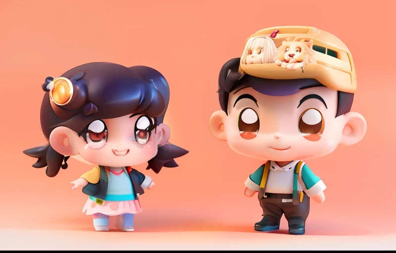 Caricature of boys and girls with different expressions, Communicate with each other,cartoony, Two characters, Cute characters, Official illustration, medium shot of two characters, High-quality fanart, Cartoon Art Style, , 3d,