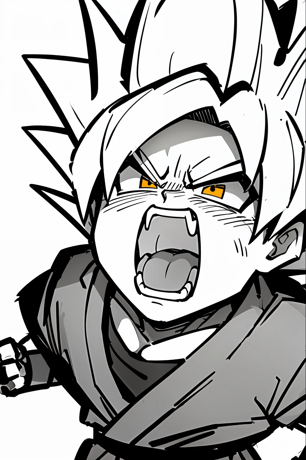 Son goku, super saiyan, white background, yelling, ((masterpiece))