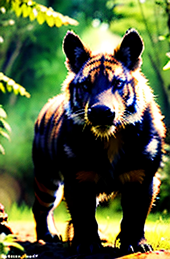 The wild boar has always worn black armor，A lizard in his mouth，He was followed by two tiger cubs，Tiger cubs grow wings