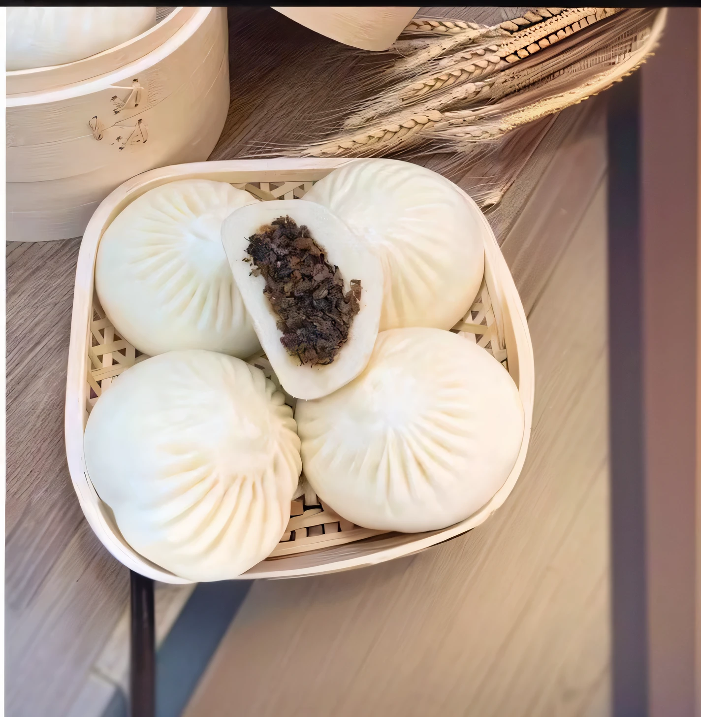 A basket of steamed dumplings,There is a piece of meat inside, Steamed buns, Bao Pnan, bao phan, daopao, ❤🔥🍄🌪, sichuan, inspired by Luo Mu, qiangshu, 💣 💥, pick wu, Chiba Yuda, Wang Chen, Chinese