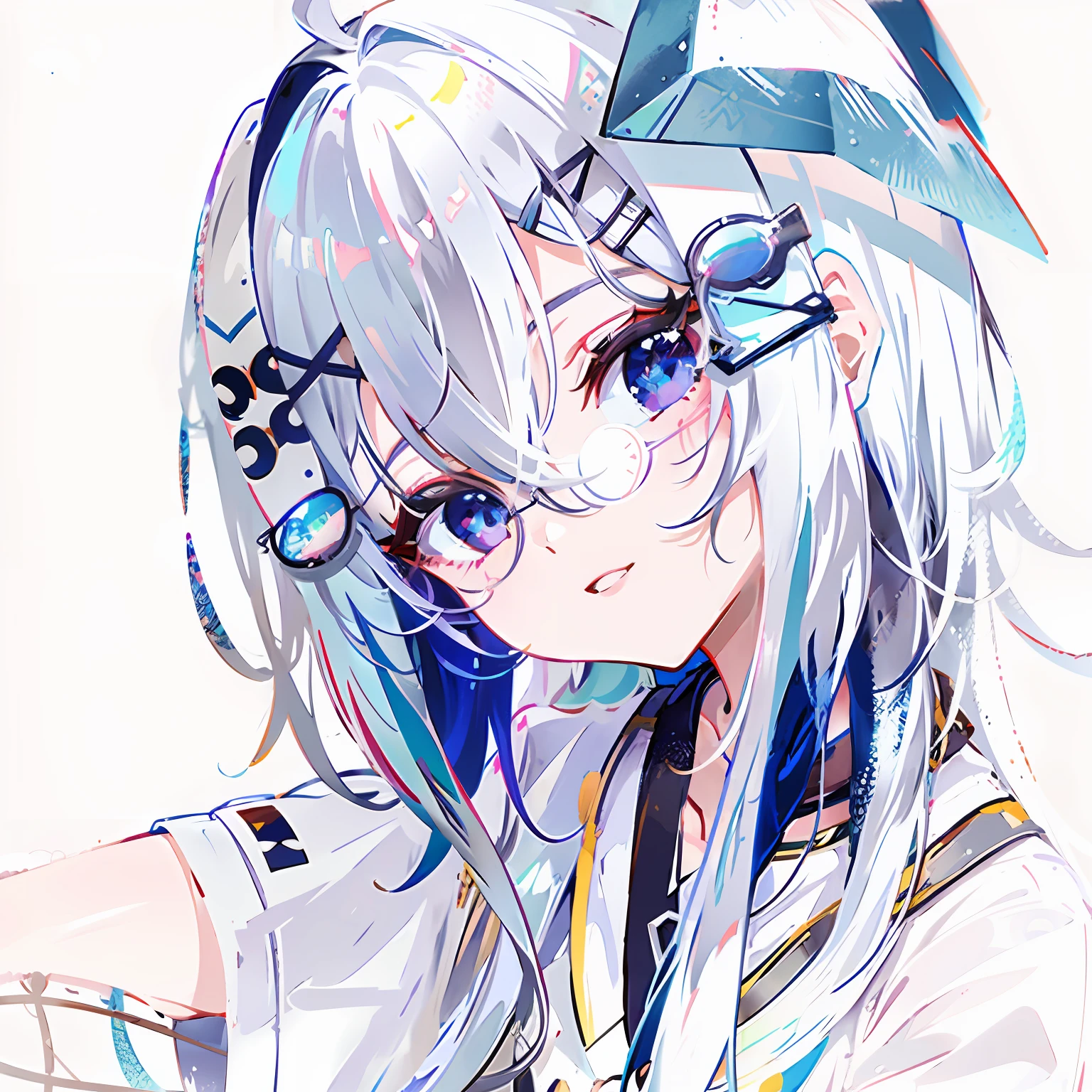 Anime girl looking at camera with long white hair and glasses, Kantai collection style, (Anime girl), From Arknights, azur lane style, white-haired god, Best anime 4k konachan wallpaper, white haired Cangcang, A scene from the《azur lane》videogame, shikishi, White-haired, female anime character, Beautiful anime girl, Blue-white hair