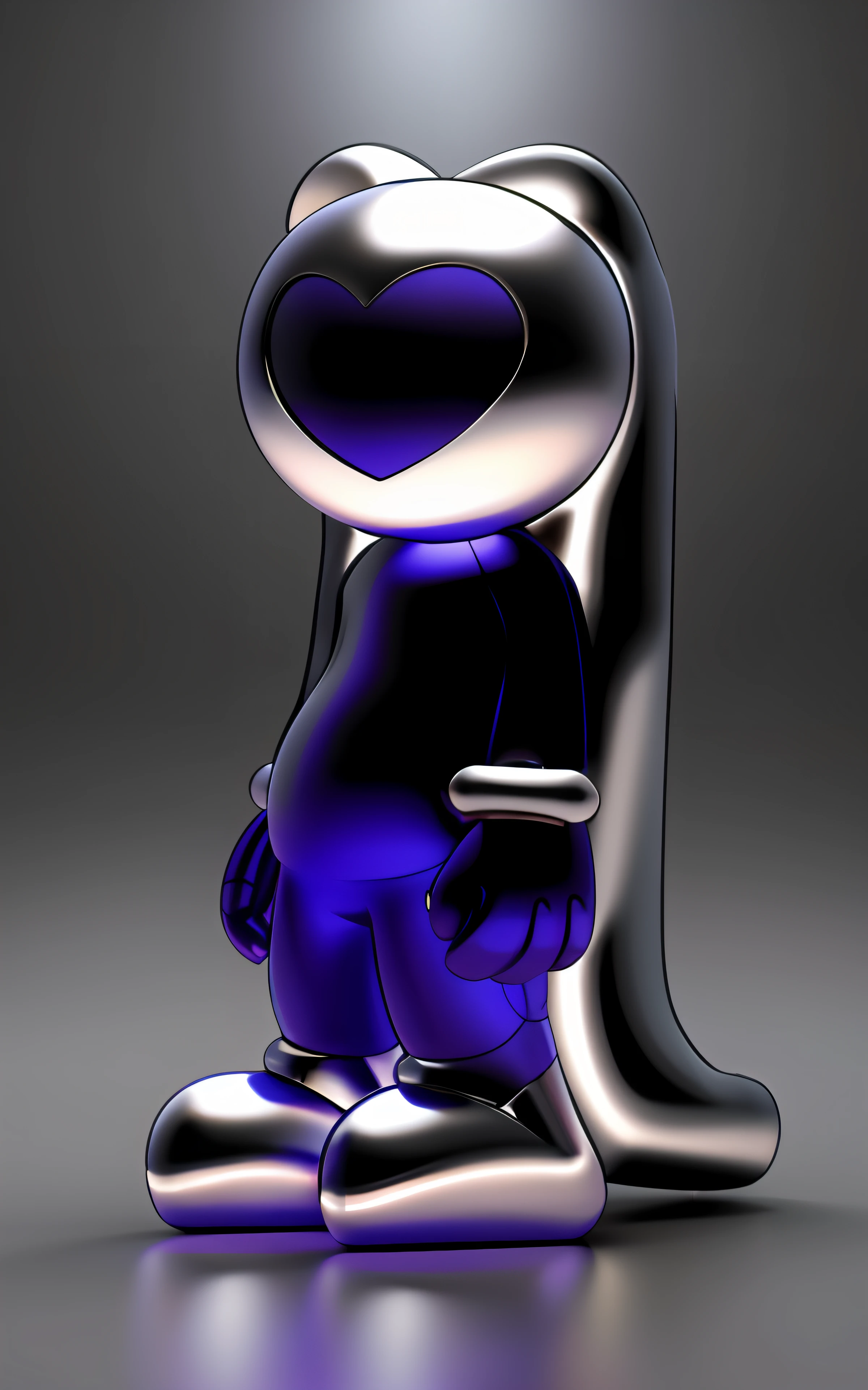 Silver fuselage robot, There is a red heart on the face，Long ears knock on the ground, concept art of love, with no face, Blue ambient color, high detail iconic character, toon render keyshot, rendered in keyshot, tintoy characterdesign robot, raytraced render, colored zbrush render, high res render, high res render, yoshitaka amano octane render, airbrush render, smooth 3d cg render, vinyl designer toy, The whole body is silver