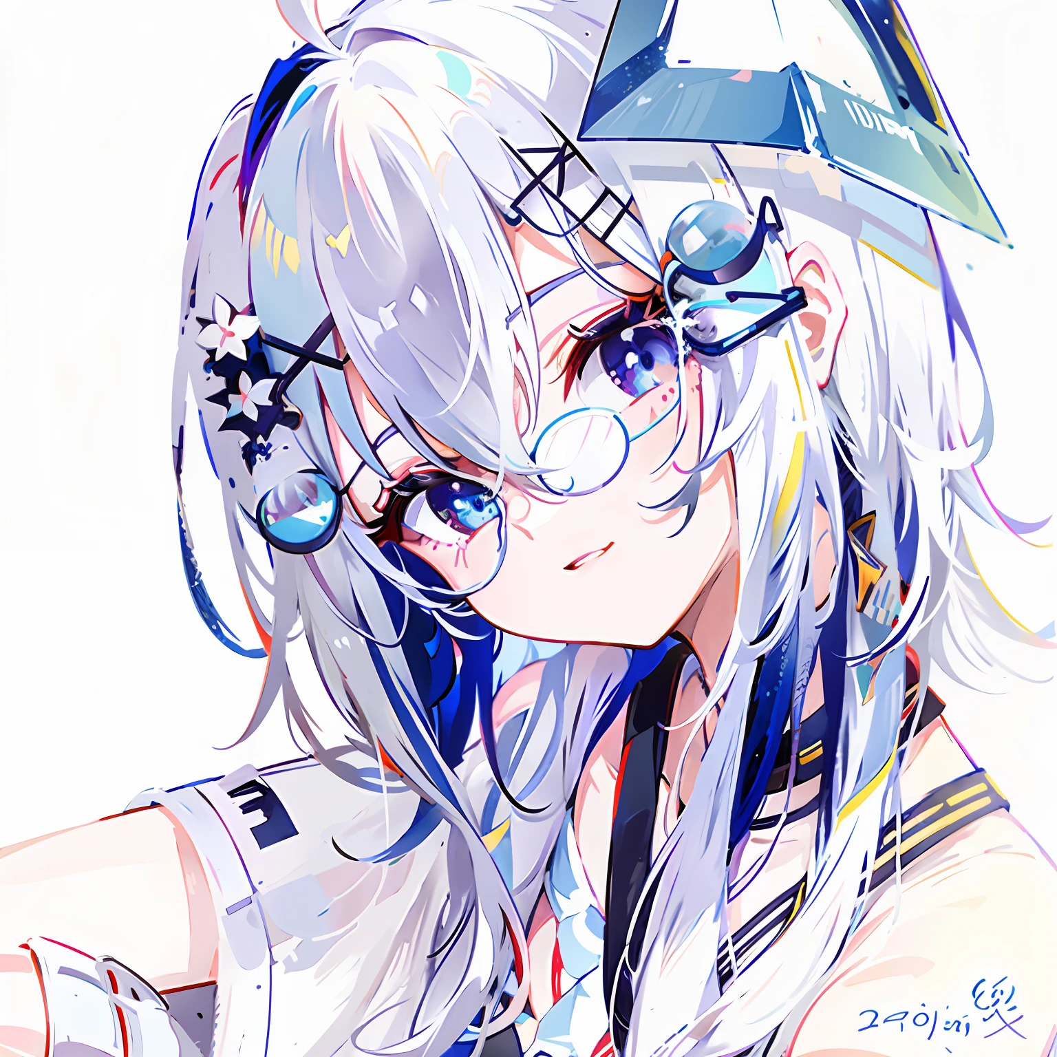 Anime girl looking at camera with long white hair and glasses, Kantai collection style, (Anime girl), From Arknights, azur lane style, white-haired god, Best anime 4k konachan wallpaper, white haired Cangcang, A scene from the《azur lane》videogame, shikishi, White-haired, female anime character, Beautiful anime girl, Blue-white hair