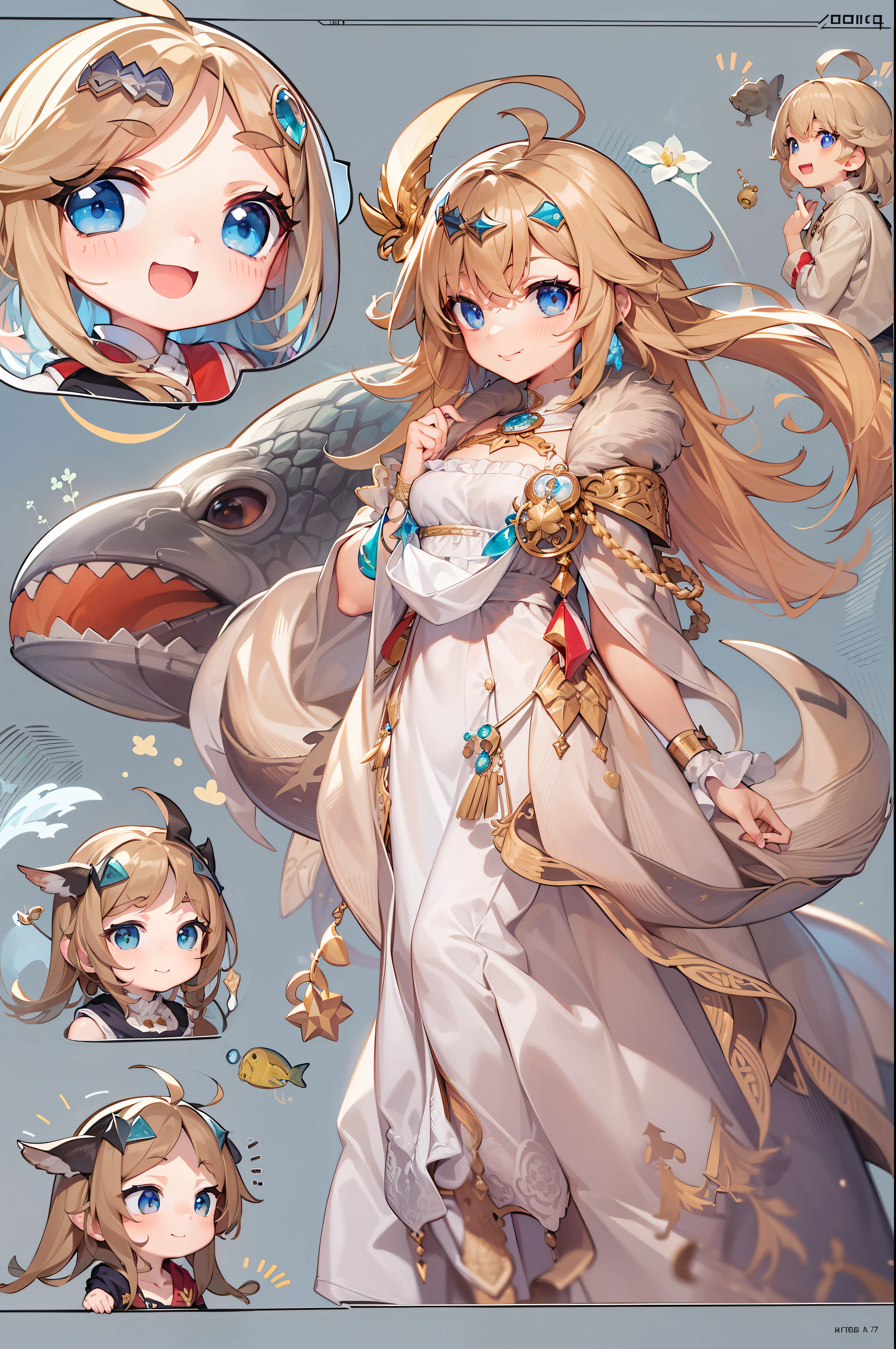 (Best Picture Quality:1.3),(tmasterpiece:1.3),(illustratio:1.3),(ultra - detailed:1.3),(imid shot:0.9), 1girl, solo, Very young, The upper part of the body, Short neck, smallunderboob,child(Soak in the stream:1.2),Girl child,ahoge,eBlue eyes,Gemstone Eye,Very fine eyes,Very thin face,Keep one's mouth shut,Light smile,Eau,The fish,Mare,banya,Huafu,East Dragon