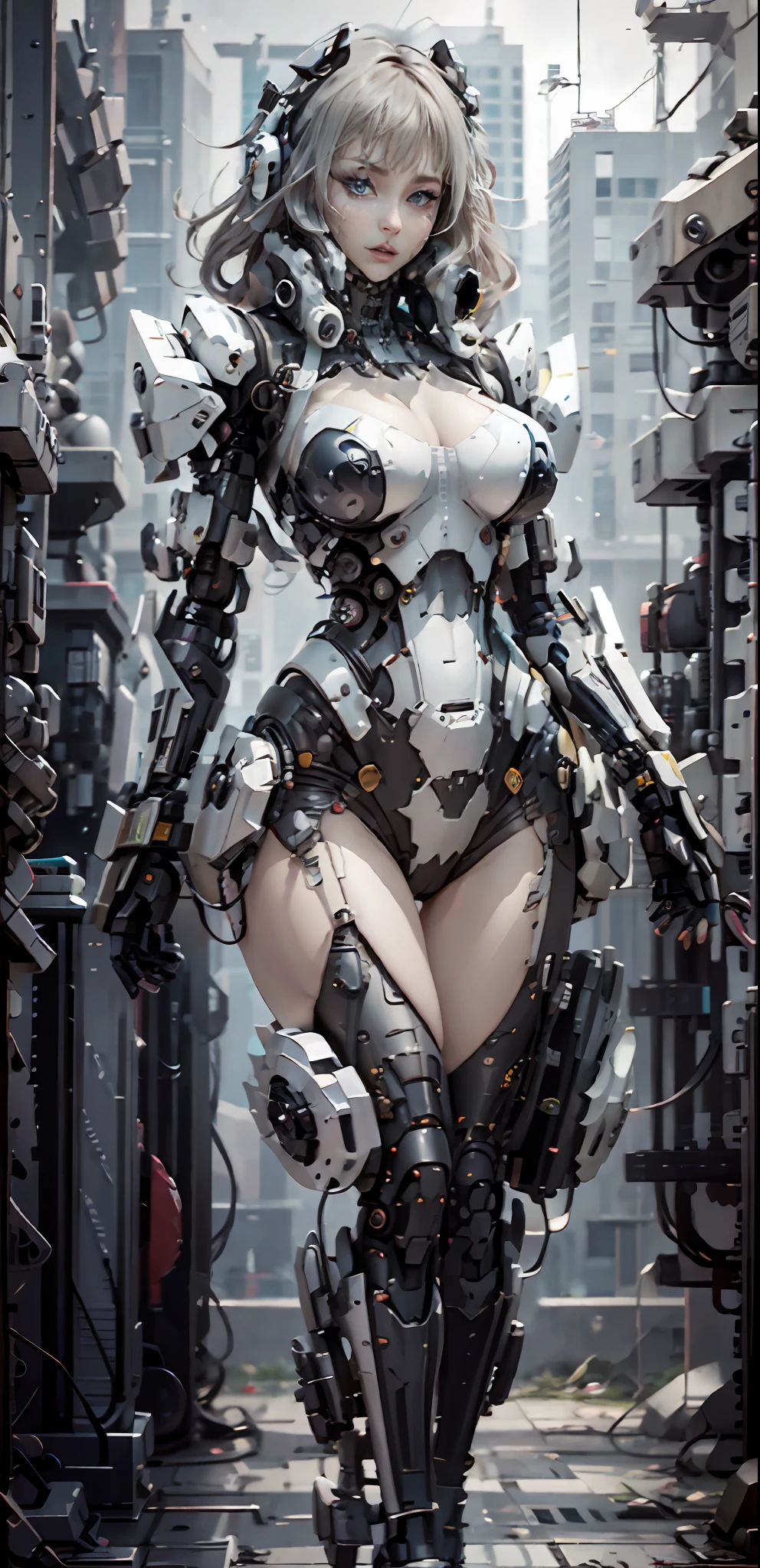 tmasterpiece, white skinned, The large, Curves and extra-thick breasts, Being Hard, Perfect body, futuristic outfit, mechanical prosthesis, Cyberpunk scene high-tech,sci-fy,Beautuful Women,scantily clad,Bigchest,Abs,Mermaid line,Full body like,battle armor,Erotic lingerie,stocklings,nakeness,Do not wear,scantily clad,sexyposture,Sultry