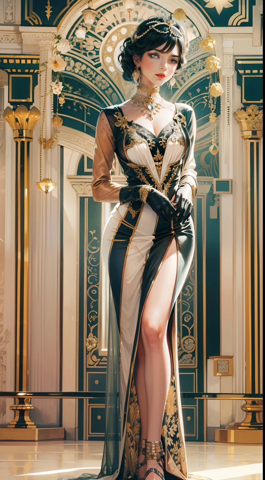 Beautiful woman in insanely Art Deco Inspired Outfit