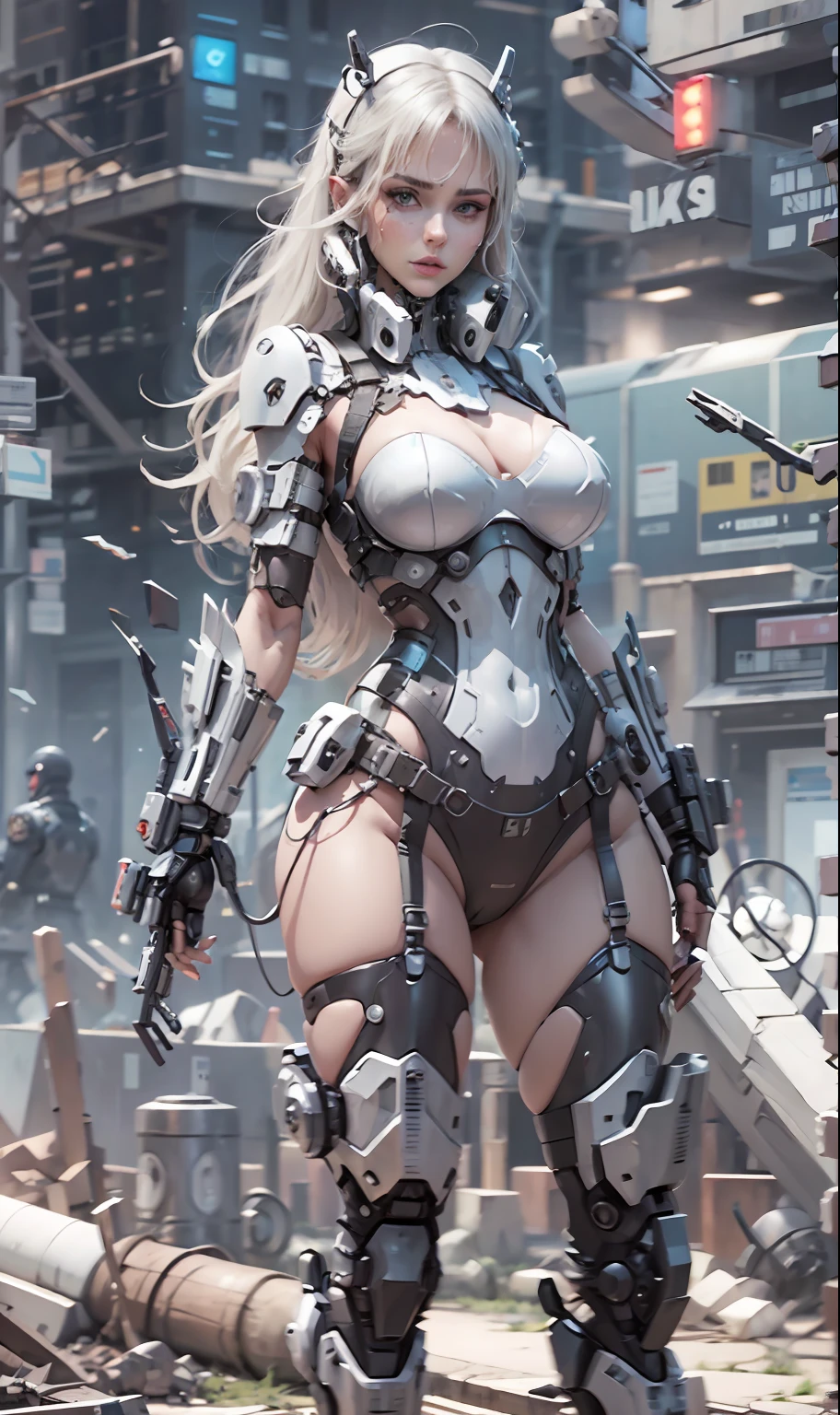 tmasterpiece， white skinned，  The large， Curves and extra-thick breasts， Being Hard， Perfect body， futuristic outfit， Mechanical prosthesis， Cyberpunk scene high-tech，sci-fy，Beautuful Women，scantily clad，Bigchest，Abs，Mermaid line，Full body like，battle armor，Erotic lingerie，stocklings，nakeness，Do not wear，scantily clad，sexyposture，Sultry