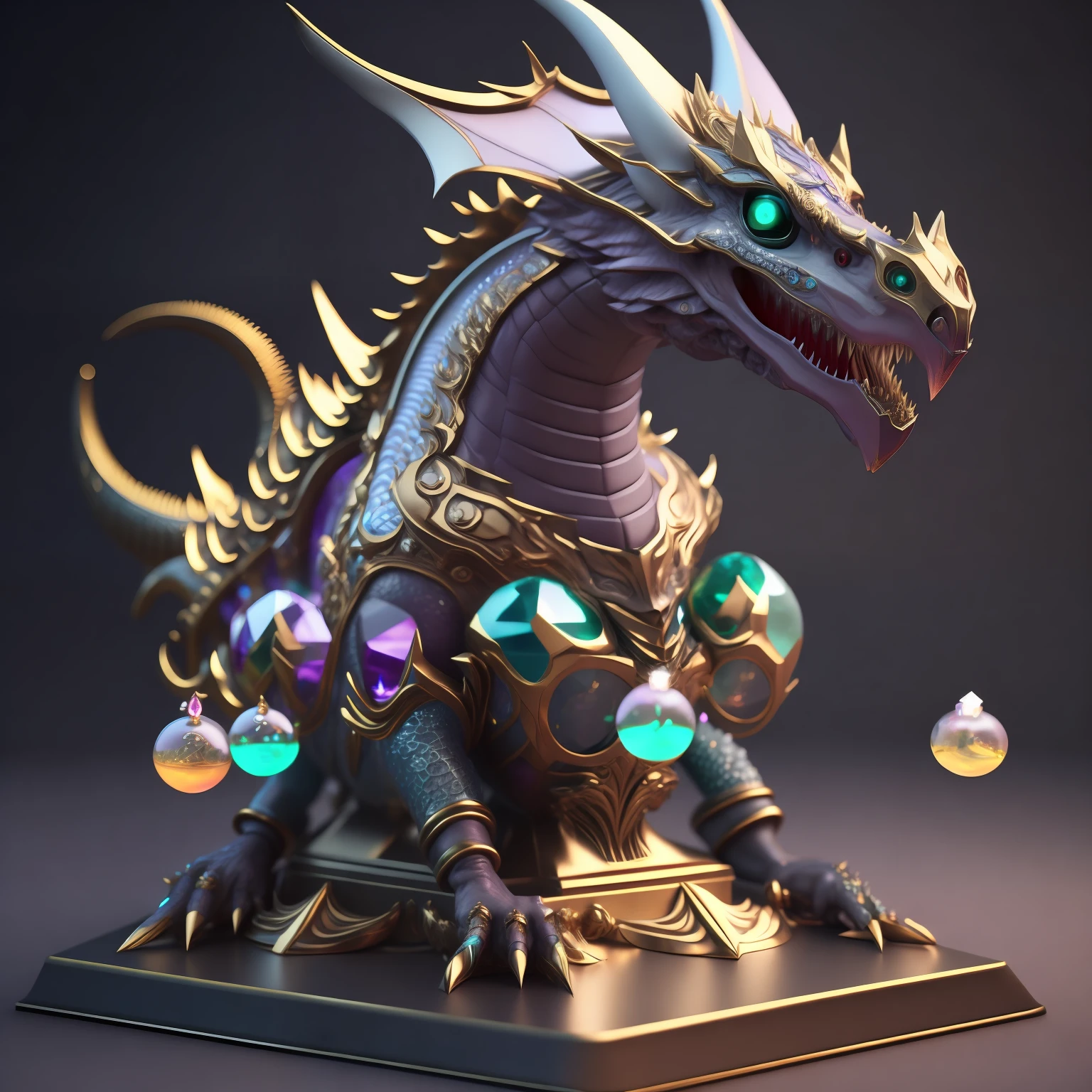 Photo of DivineStatue InkPunk（Additional weapons），A domineering dragon with a side leak，Made of crystal balls，Highly detailed and complex conceptual art trend with low-poly eyes ArtStation 8K