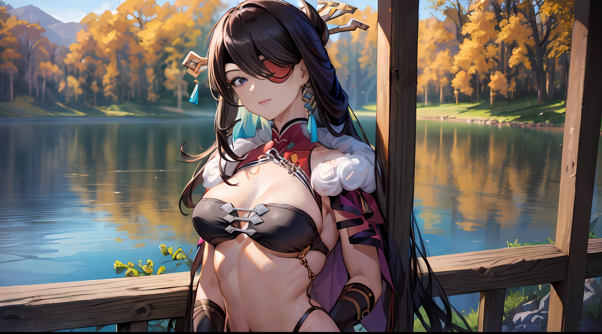 (NSTDA.:1.2), (10, beste-Qualit, master-piece: 1.4), ultra-high resolution, (lifelike, photorealistic portrait: 1.48), 20 age, Cute Girl, (Look neatly through the bikini:1.11), Famous Japanese actors, Beautiful breasts, Blue Eyes, Head tilt, cowboy shot, from the side, looking at the audience, expressionless, Beautiful lake, Zeiss 150mm F/ 2.8 Hasselblad, Whole body, foot, Ultra-Wide Angle