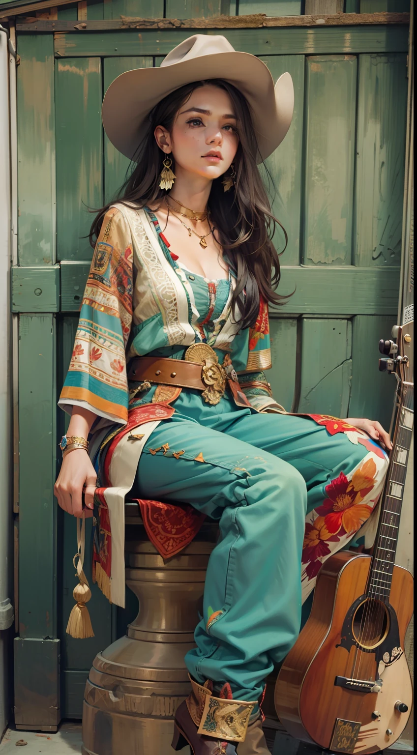Beautiful woman in insanely Western Boho Outfit