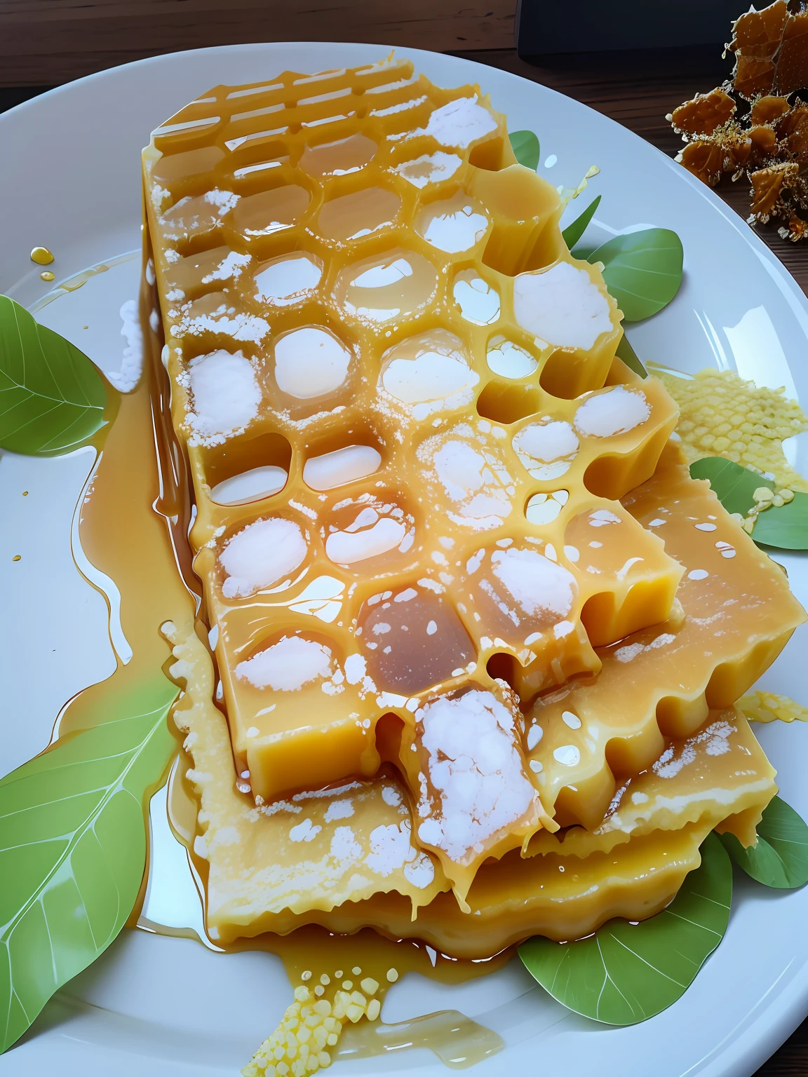 Honeycomb and honey on a plate, Honey and honeycombs, honeycomb, Poor bee hive, honey, Surface hive, Brooding spread, honeybee, delicacy, honeycomb structure, Ul, Bees cover the whole body, Made from bees, Honey ripples, made of honey,