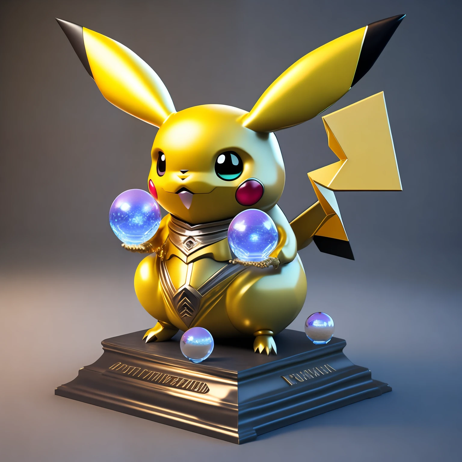 Photo of DivineStatue InkPunk(Additional weapons),Domineering side leaky Pikachu,Made of crystal balls,Highly detailed and complex conceptual art trend with low-poly eyes ArtStation 8K