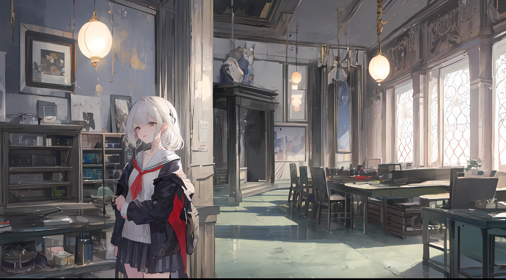 Ark of tomorrow style,finely quality eyes,good eyes looking,Heterochromic pupils,solo person,Ark of Tomorrow,one-girl,Black off-the-shoulder sweater, backless outfit,Starry sky,clusters of stars,Ray tracing,{Best quality}, {{Masterpiece}}, {A high resolution}, Original, Extremely detailed 8k wallpaper, {An extremely delicate and beautiful},,incredibly_absurderes,Colorful,intricately details,art book,,incredibly_absurderes,Ray tracing,Perspective,Wide shot,Overall view,,A high resolution,Game CG,short_Hair,cat_hor ears,White_Hair/White_Eyes,Detail fingers,Hands in hair,pigeon-toed,Pout,Blush,Eyes visible through hair,off-shoulder sweater,White_wind coat,Superskirt,White pantyhose,White cat ears,(((long white hair))),White tail,reaching out her hands,W cut sitting position,(((a black trench coat))),(((White sailor collar))),White pupils,Black hairpin,Post-industrial buildings,4K,Master picture quality,Texture,Ark of tomorrow style,On the ground lay the West Sword,eventide,Blood-red sunlight,Black backpack,((((Short black skirt)))),black sneaker shoes,full bodyesbian,long and flowing hair,Smiling,Squint,The ultimate in facial depiction,The ultimate body depiction,The ultimate hair depiction ,There are lanterns on the ground,is shy,in a panoramic view,The ultimate scenario description,Pout,Beautiful_face,Beautiful detailed eyes,One eye is white,One eye closed ,Earphone,Beautiful detailed sky,reflective light,Ray tracing,Sunlight,(Maid dress),Sailor dress,Sleeves,beautiful detailed water,Beautiful detailed sky,god light,depth of fields,Normal body,Normal posture,Front view,Absolutely good light and shadow,Detailed sky,baiyun,the sunset,(((城市,starlights,rios,darkly))).{Best quality}, {{Masterpiece}}, {A high resolution}, Original, Extremely detailed 8k wallpaper, {An extremely delicate and beautiful},,Ray ,{Best quality}, {{Masterpiece}}, {A high resolution}, Original, Extremely detailed 8k wallpaper, {An extremely delicate and beautiful},,incredibly_absurderes,Colorfu