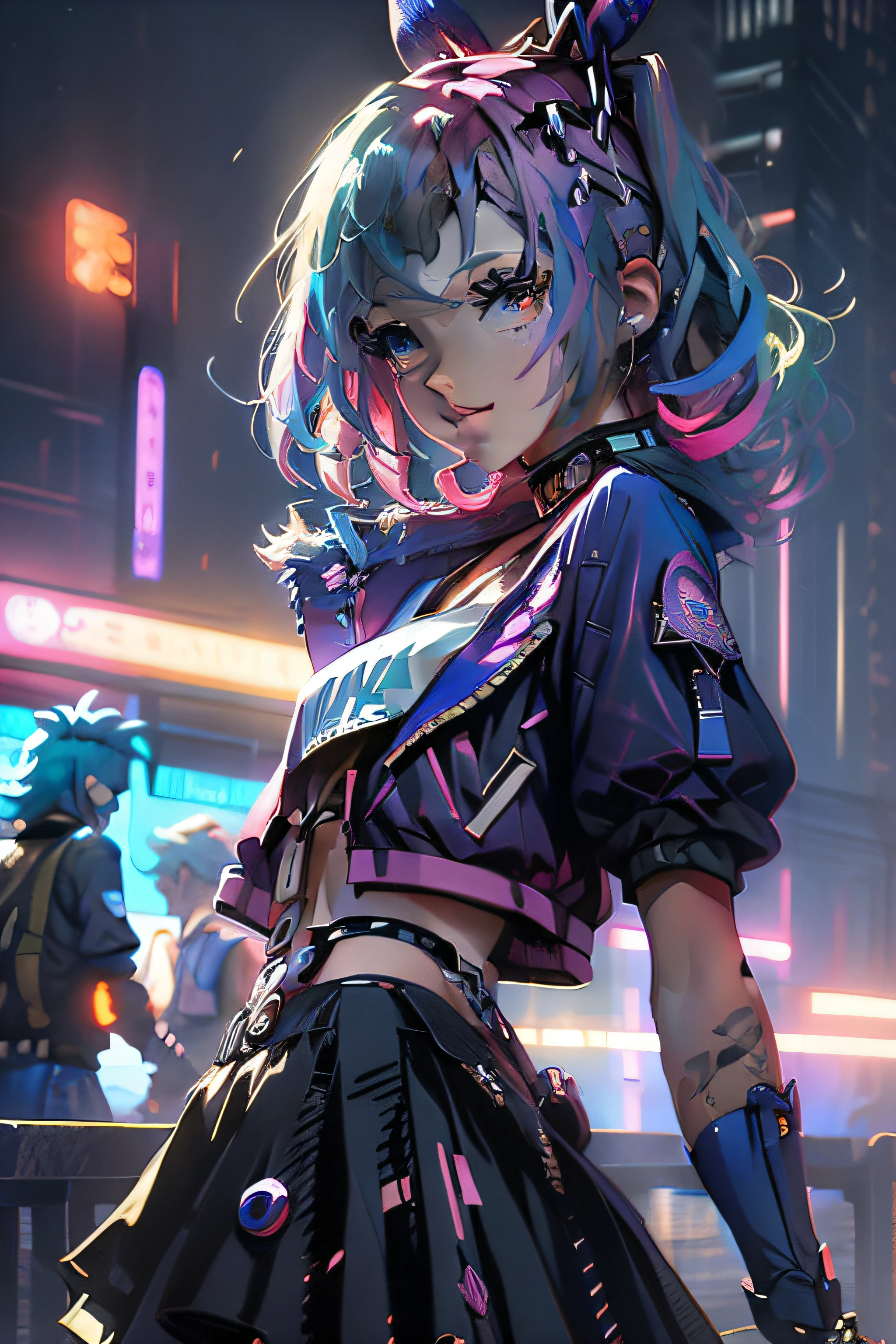 Masterpiece picture quality，rainbow，Valorante，Urban Girl，ssmile，number art，style of anime，Retro anime girl，The style of Imaishihira，Punk girl，in an anime style，dual horsetail，Trendy，neonlight，depth of fields，fisheyelens