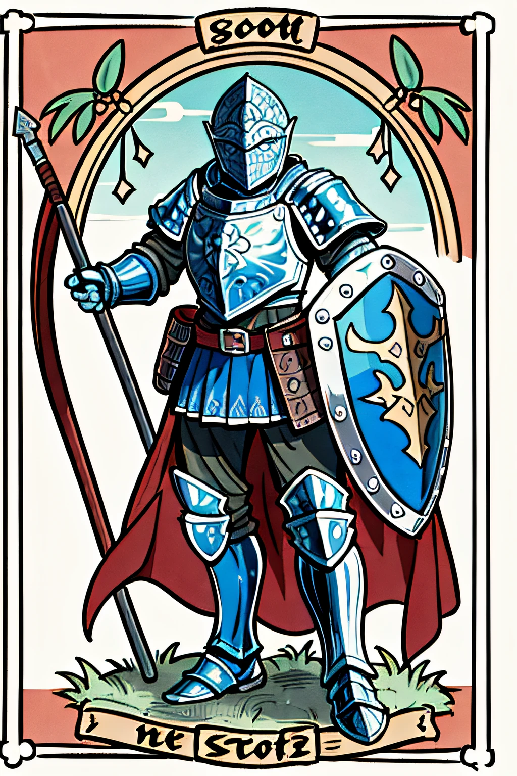 scottland warrior, (leather_armor), shield, rpg, by bestiary_style, masterpiece, best quality, solo,