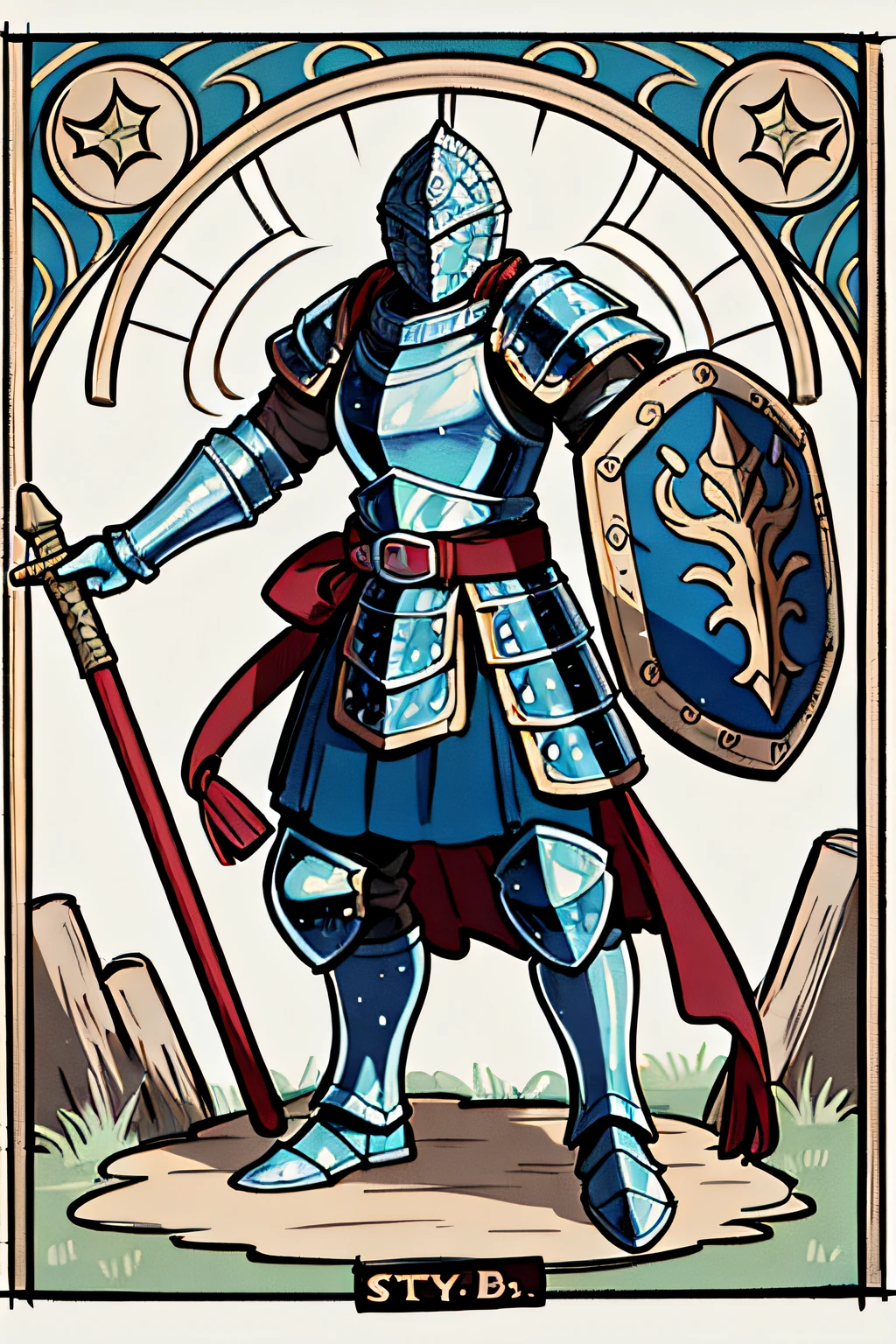 scottland warrior, (leather_armor), shield, rpg, by bestiary_style, masterpiece, best quality, solo,