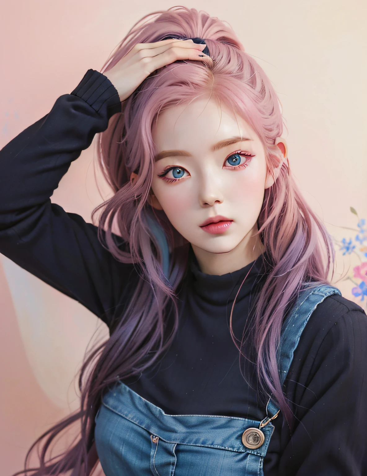 A woman with pink hair and blue eyes poses, Kawaii realistic portrait, Guviz-style artwork, portrait of jinx from arcane, rossdraws pastel vibrant, lois van baarle and rossdraws, Realistic art style, rossdraws portrait, Style Artgerm, cute portrait, Ross Tran style, Rosla 1. 0