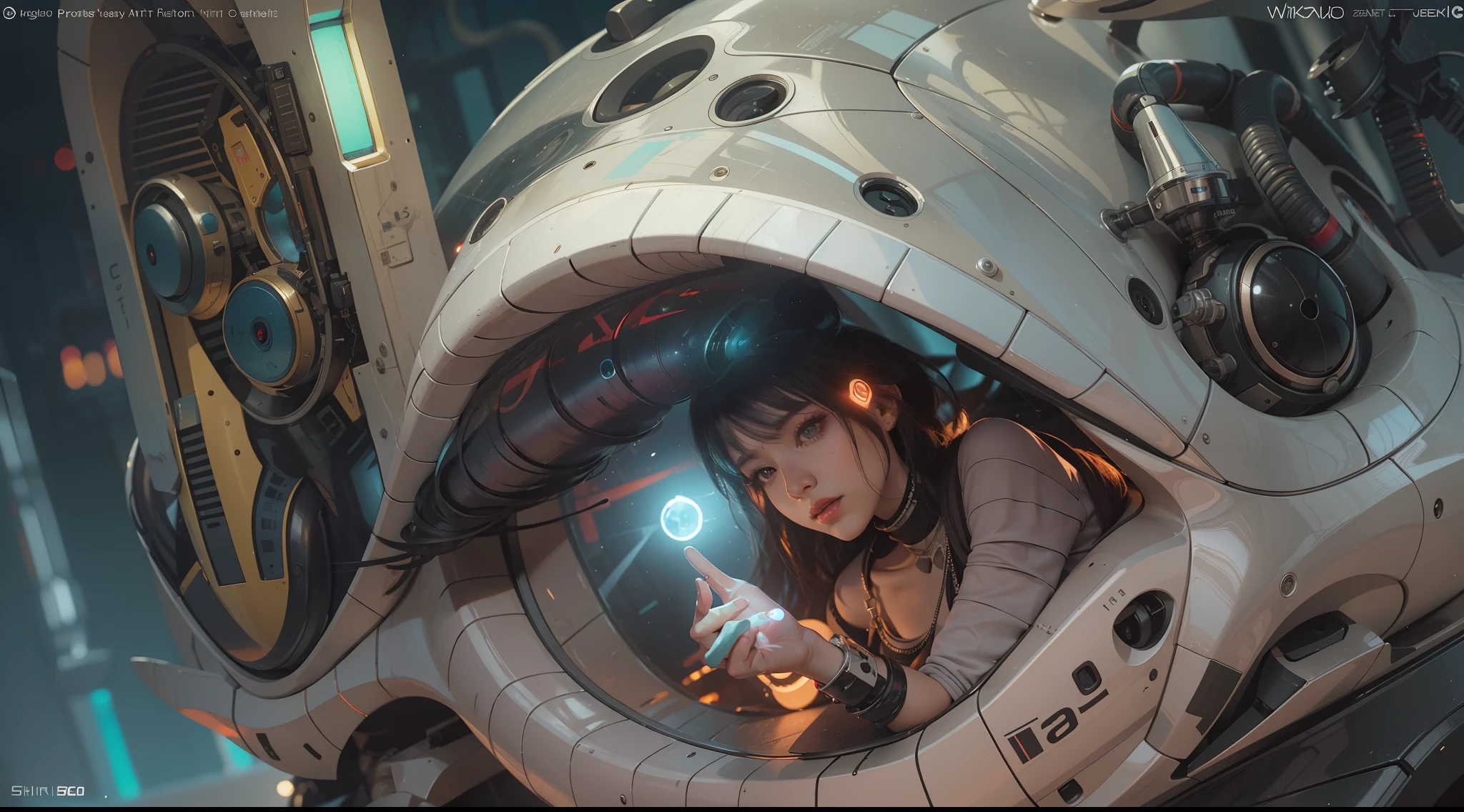 (best qualtiy,ultra - detailed,Best Illustration,Best shadow,masterpiece,A high resolution,professionalartwork,famous artwork),sci-fi,It depicts a young couple wearing colored sclera and a huge alien big cute with robot eyes, by Makoto Shinkai,by Artgerm,by wlop,by Greg Rutkowski,Volumetric lighting,octane render,4K,Trending on ArtStation,masterpiece