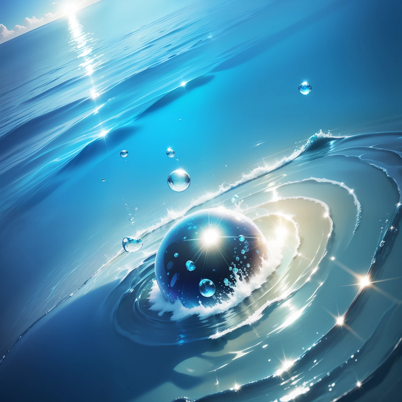Blue water surface bubbles water droplets sunlight