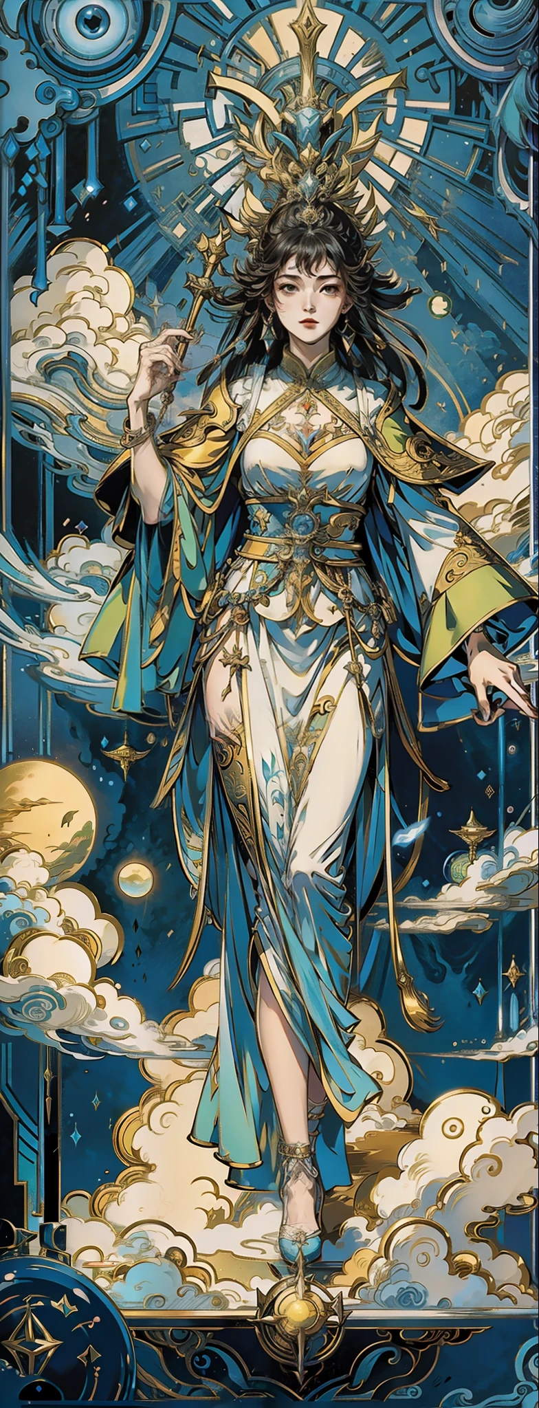 （tarot cards：1.4），God girl，Wushan，Cloud fog，Glow，Works of masters，high qulity，A high resolution，super-fine