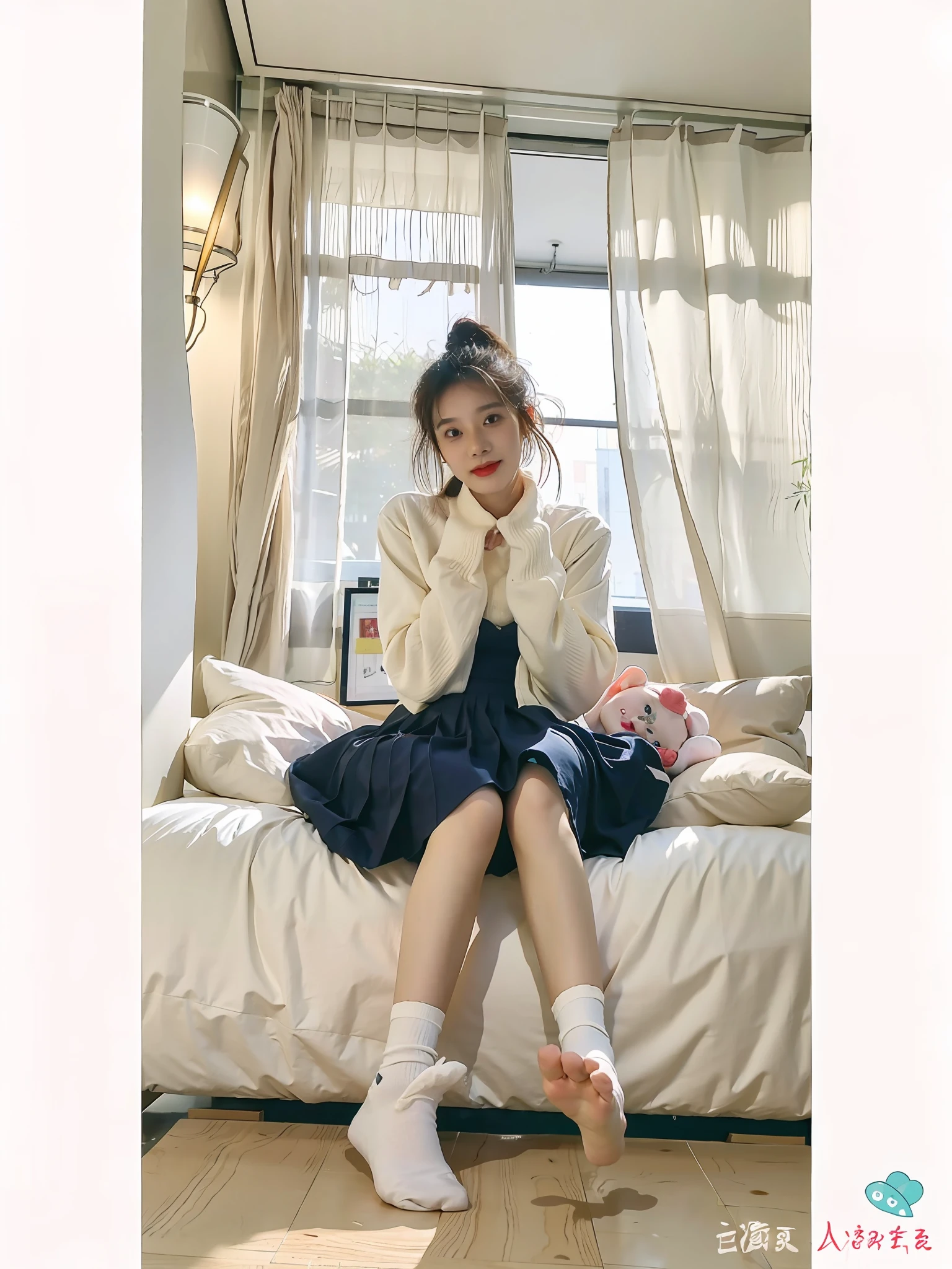 best qualtiy,tmasterpiece,超高分辨率,(realisticlying:1.4),teens girl,Juvenile, brightly,white short socks