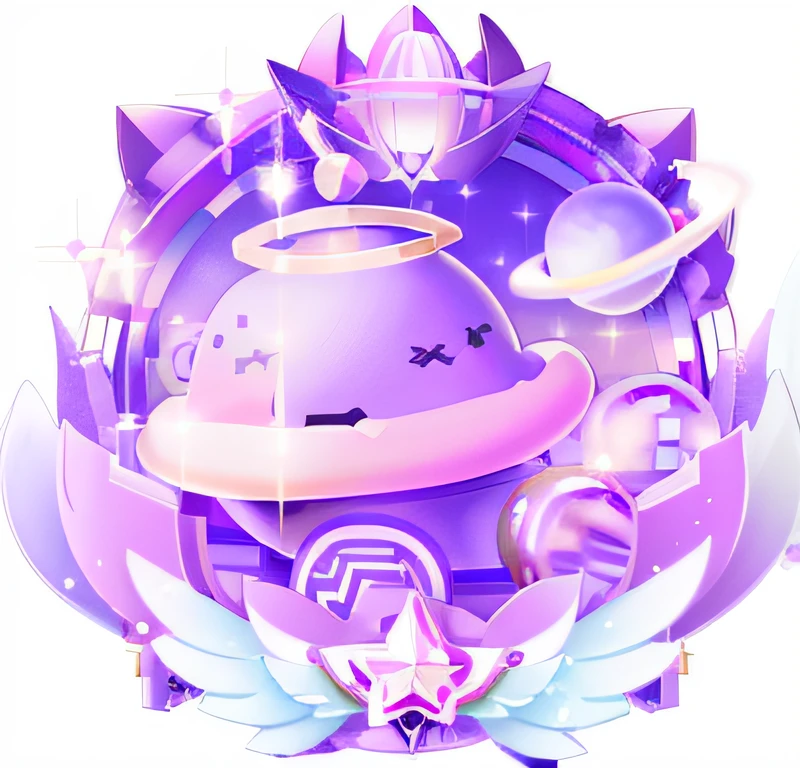 Purple and white image of Saturn with halo, game icon stylized, Lovely symbol, violet battlefield theme, 3 d icon for mobile game, magic spell icon, game icon asset, arcane style bomb, item art, ethereal and mecha theme, character icon, profile picture 1024px, ability image, discord profile picture, violet planet