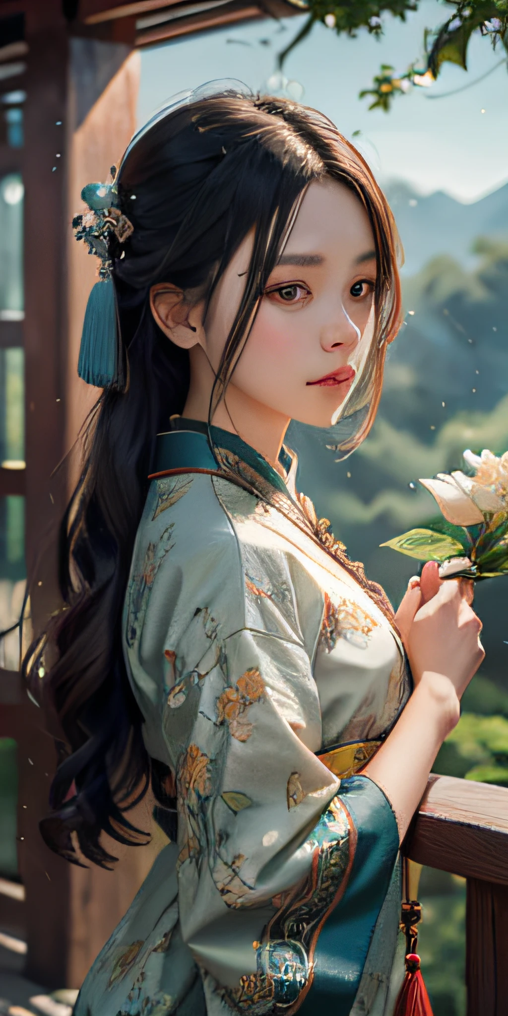 tmasterpiece，Best quality at best，high high quality，the Extremely Detailed CG Unity 8K Wallpapers，Zhoudun County with ancient Chinese aesthetics，Surrounded by the Chinese style of northern Fujian countryside，Composed of trees and landscapes，Panoramic view and soft light。artstation，digital illustrations，复杂，Uptrend，pastel colour，oil painted，award winning photography，bokeh，depth of fields，HDR，blooms，color difference，真实感，The is very detailed，Artstation trends，CGSociety trends，复杂，high detal，dramatics，Midjourney Art