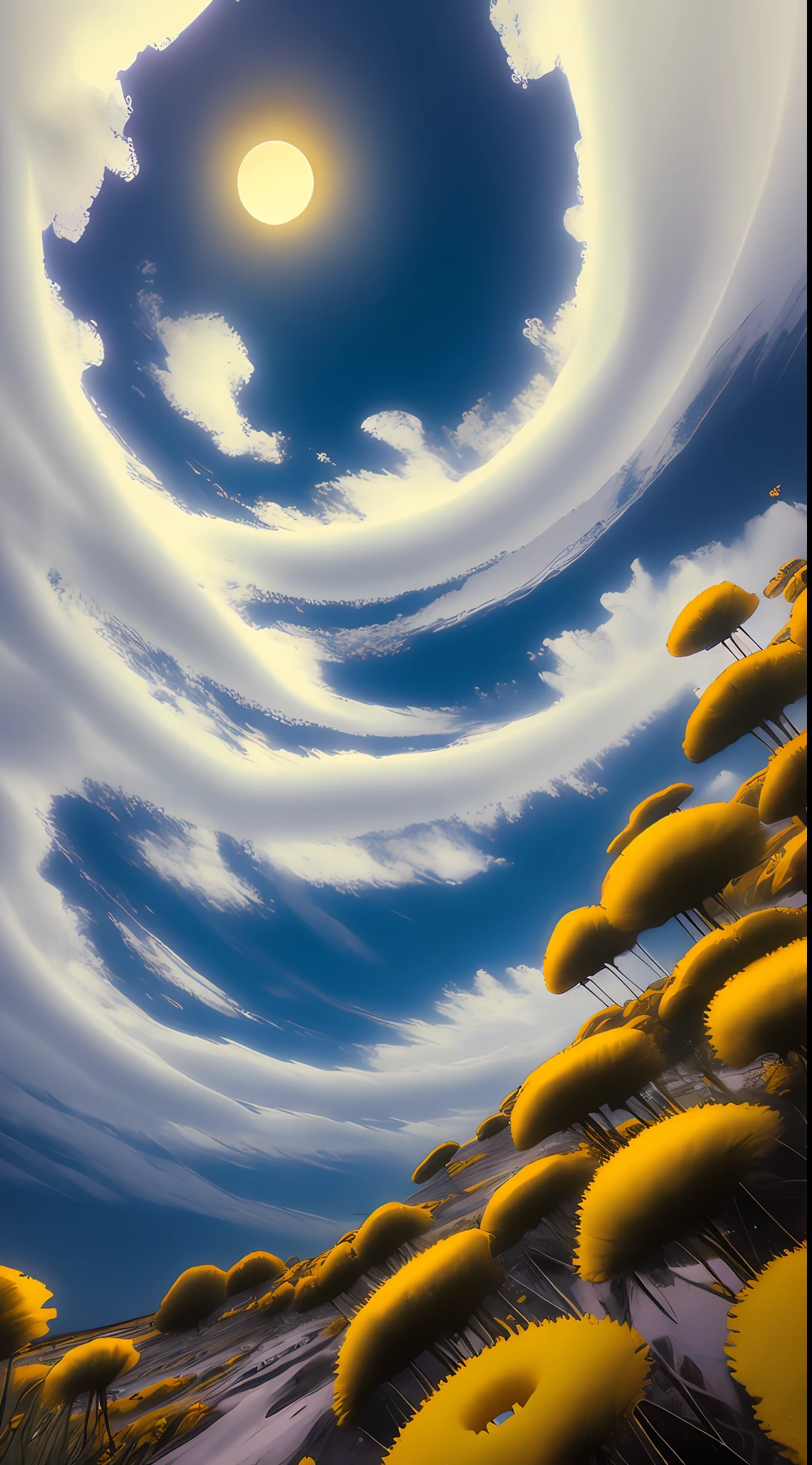 Pale yellow moon,Pale yellow sky,Soft yellowish clouds,Pale yellow waves sparkle,Sparkling,Pale yellow roses on the surface of the pale yellow sea,fanciful,gentlesoftlighting,hyper HD,hentail realism,film effect,lens flare glow,Aperture 16