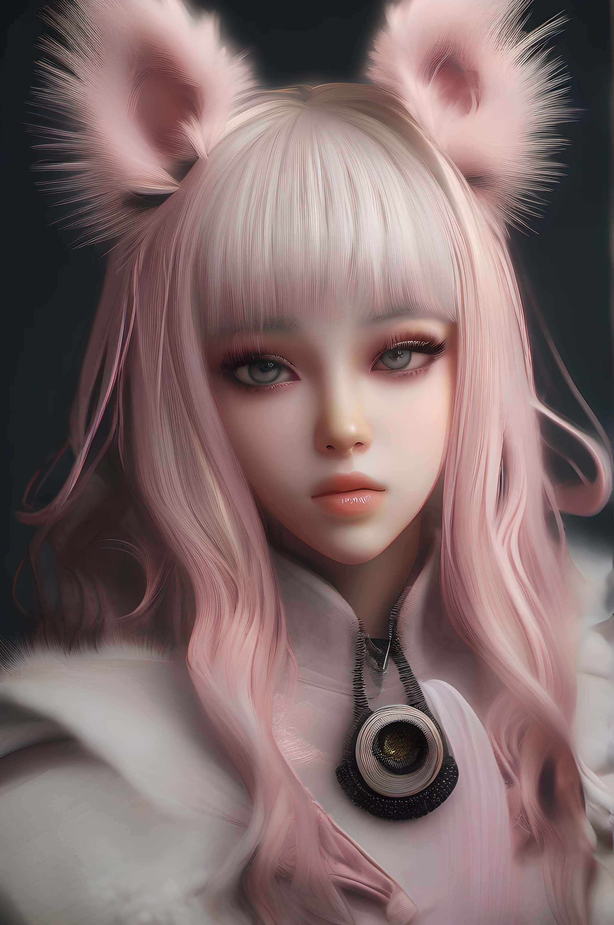 hair bobbles, longeyelashes, solid circle eyes, fake animal ears, ear blush, fang, stereogram, tachi-e, pov, atmospheric perspective, chiaroscuro, depth of field, cinematic lighting, 8k, super detail, ccurate, best quality, UHD, textured skin, anatomically correct