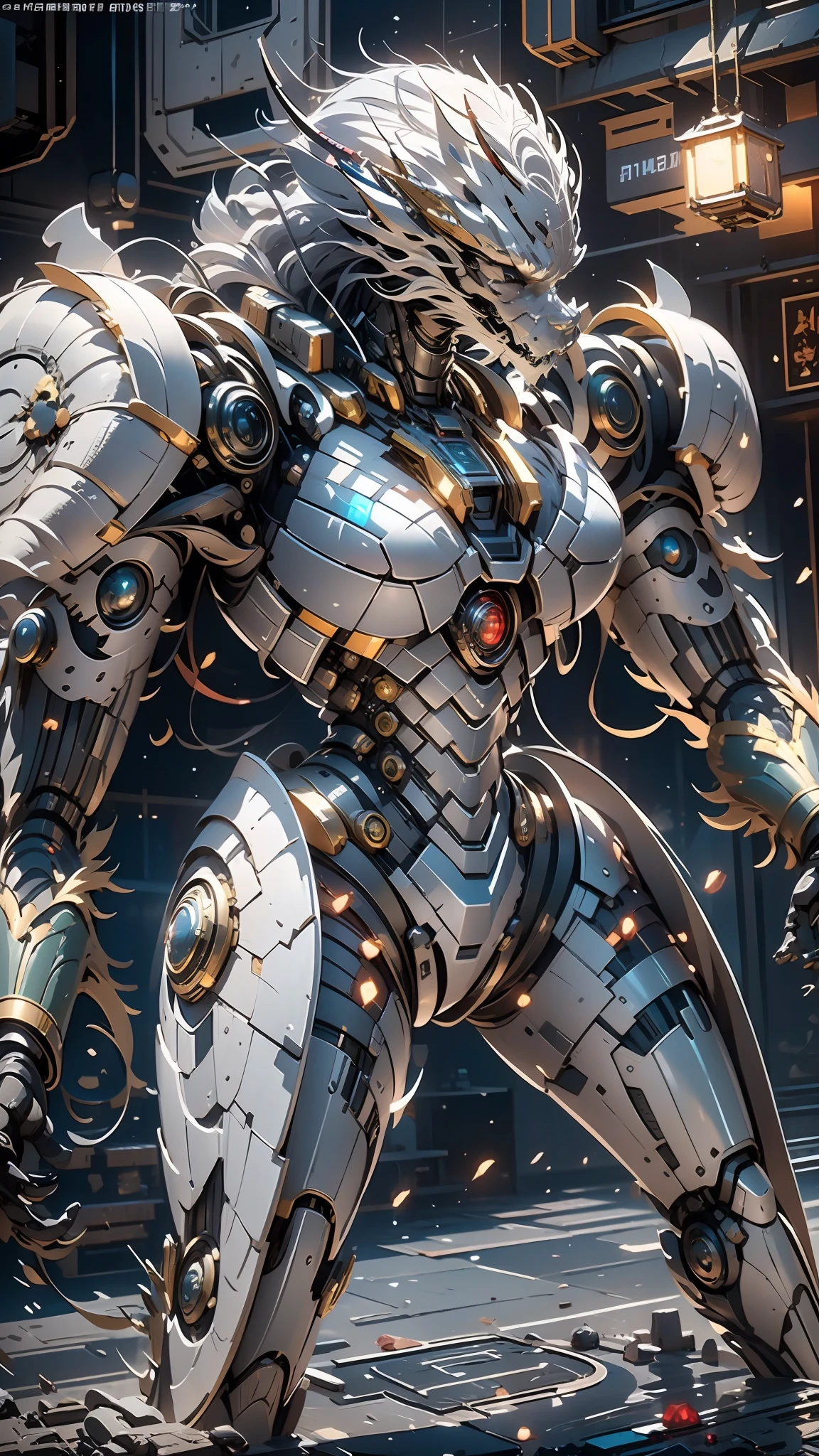 ((best qualtiy)), ((tmasterpiece)), (The is very detailed:1.3), 3D,In Cyberpunk World,A girl in mechanical armor,holding futuristic weapons,The battle is ahead,Behind her was a medium-sized armored mech,At the end of the end, There are super giant mecha Oriental Dragon,hdr(HighDynamicRange),Ray traching,NVIDIA RTX,Hyper-Resolution,Unreal 5,sub surface scattering,PBR textures,Post-processing,Anisotropic filtering,depth of fields,Maximum clarity and sharpness,Many-Layer Textures,Albedo e mapas Speculares,Surface coloring,Accurately simulate light-material interactions,perfectly proportions,rendering by octane,twotonelighting,Low ISO,White balance,trichotomy,Wide aperture,8K raw data,High-Efficiency Sub-Pixel,sub-pixel convolution,Luminous Particle,