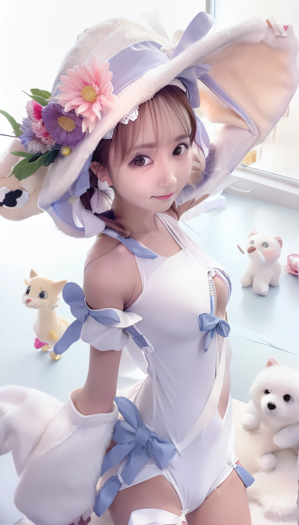 White swimsuit、panties on、Ren Hao
