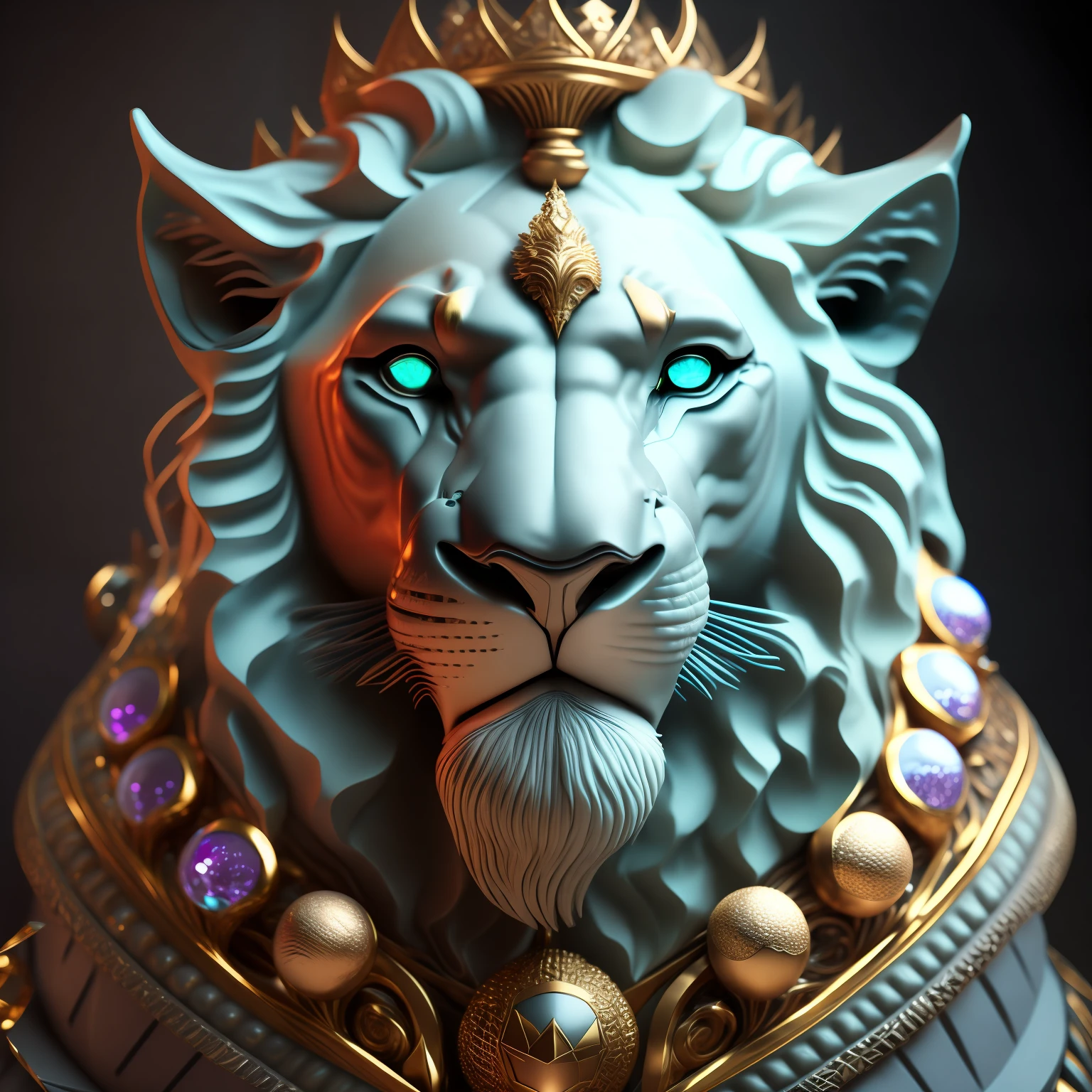 Photo of DivineStatue InkPunk(Additional weapons),The king of the jungle who is domineering and leaky,the lion king,Made of crystal balls,Highly detailed and complex conceptual art trend with low-poly eyes ArtStation 8K