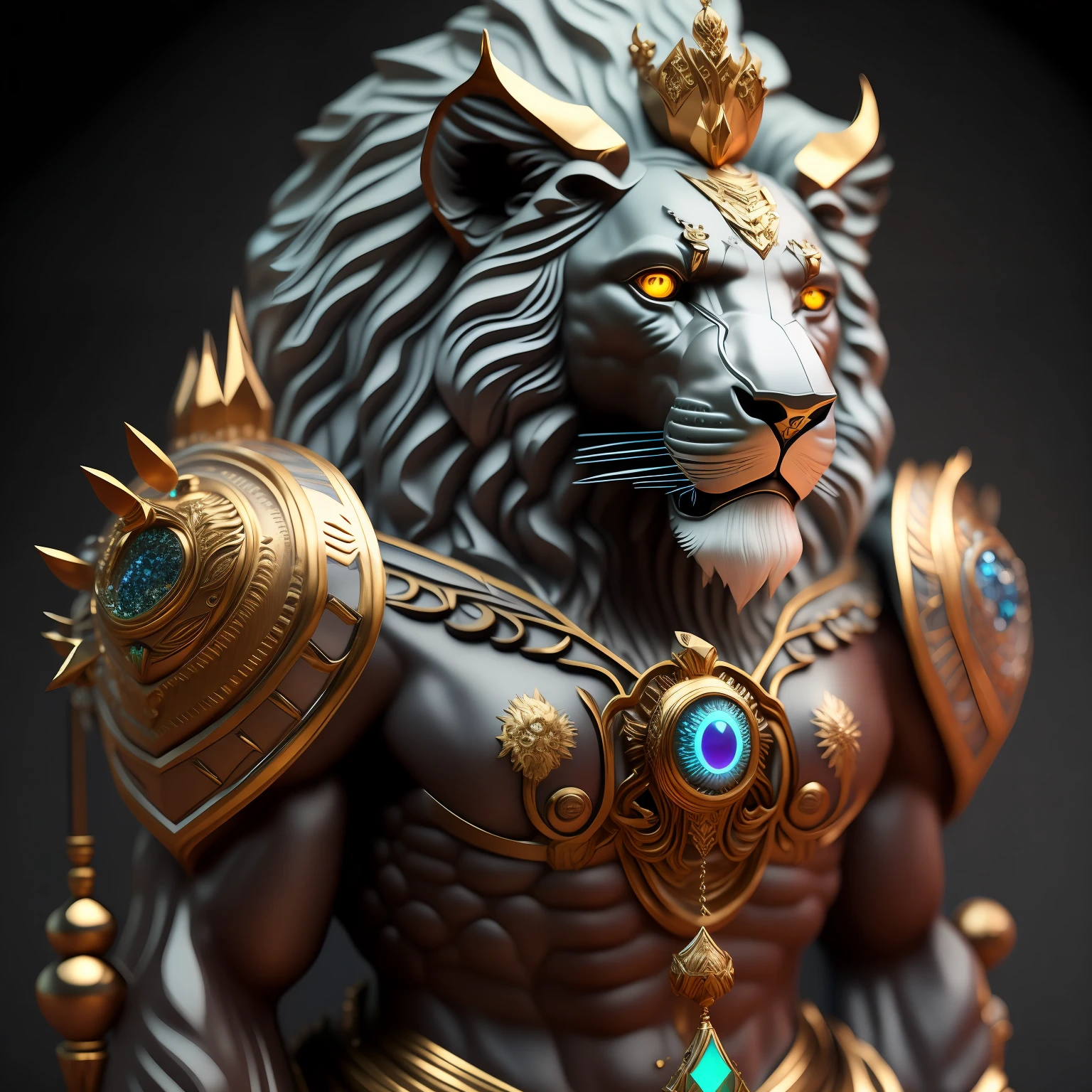Photo of DivineStatue InkPunk(Additional weapons),Domineering and leaky king of the jungle,the lion king,Made of crystal balls,Highly detailed and complex conceptual art trend with low-poly eyes ArtStation 8K