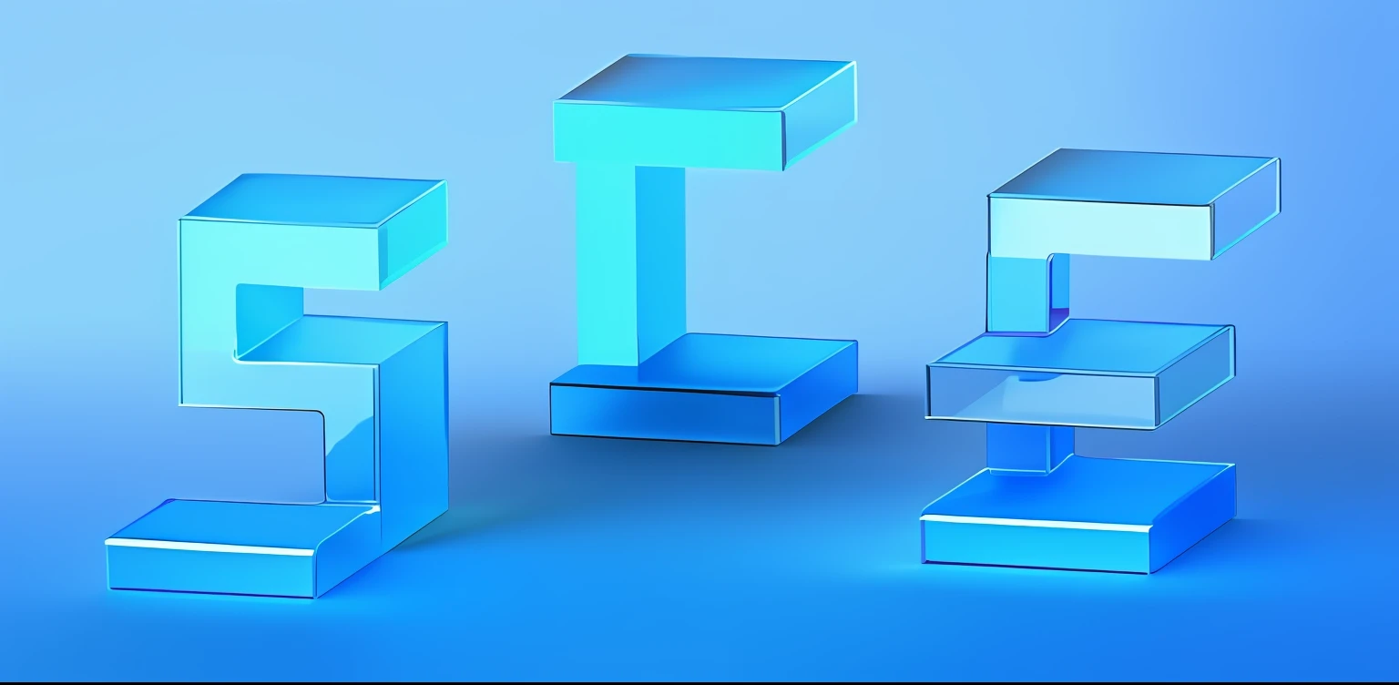 2.5D rendering，C4D rendering style，blue colors，white backgrounid，Tech style，Reflectors，Blue translucent frosted glass texture