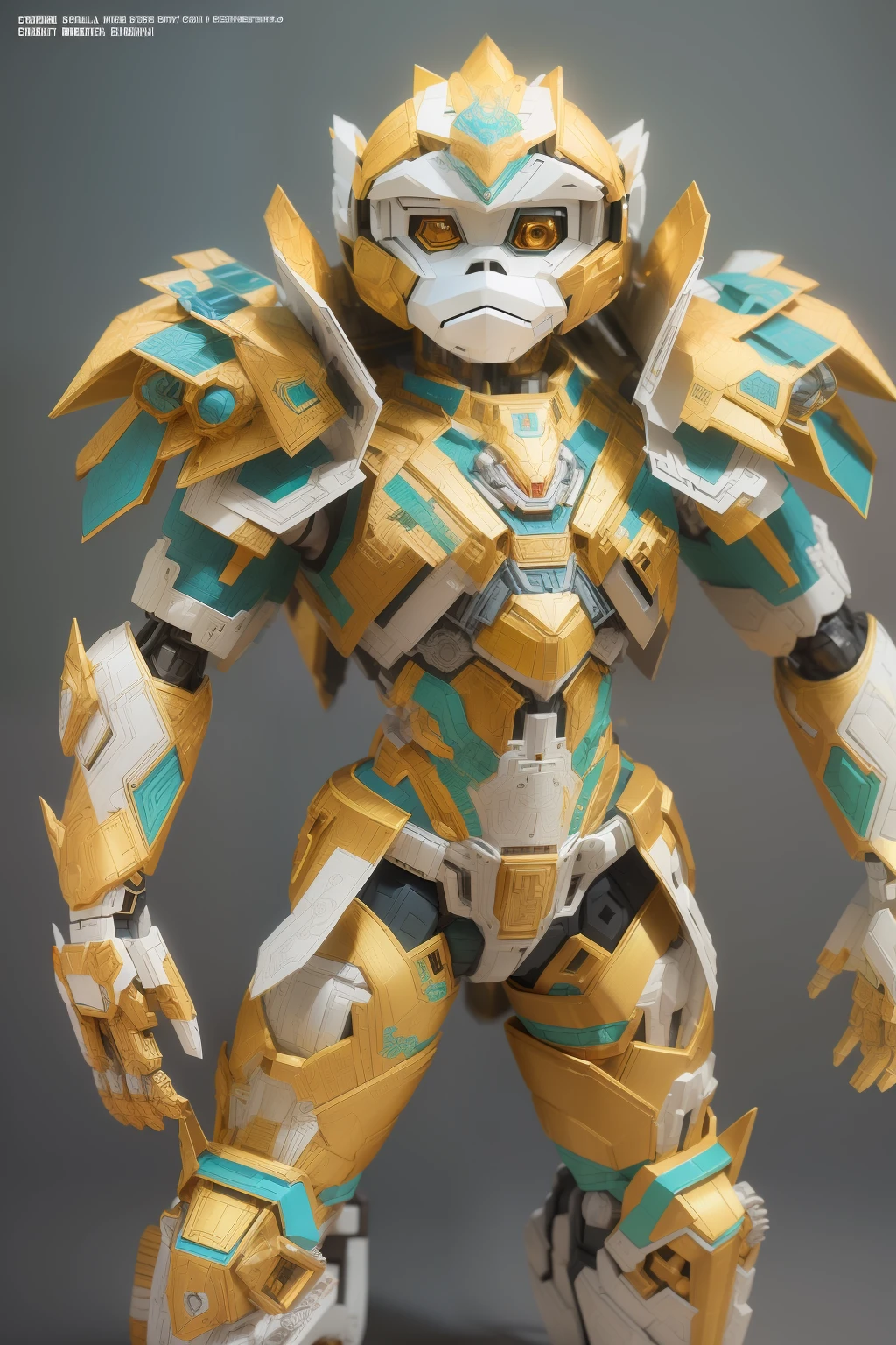 （Mecha golden snub-nosed monkey)，Human form，Full body like，short feet，Mechanical armor，White background，(paper art, Quilted paper art:1.2, geomerty:1.1, zentangle,a 3D render), (Extremely colorful, Best quality, high detal, Masterpiece, Cinematic lighting, 4K)