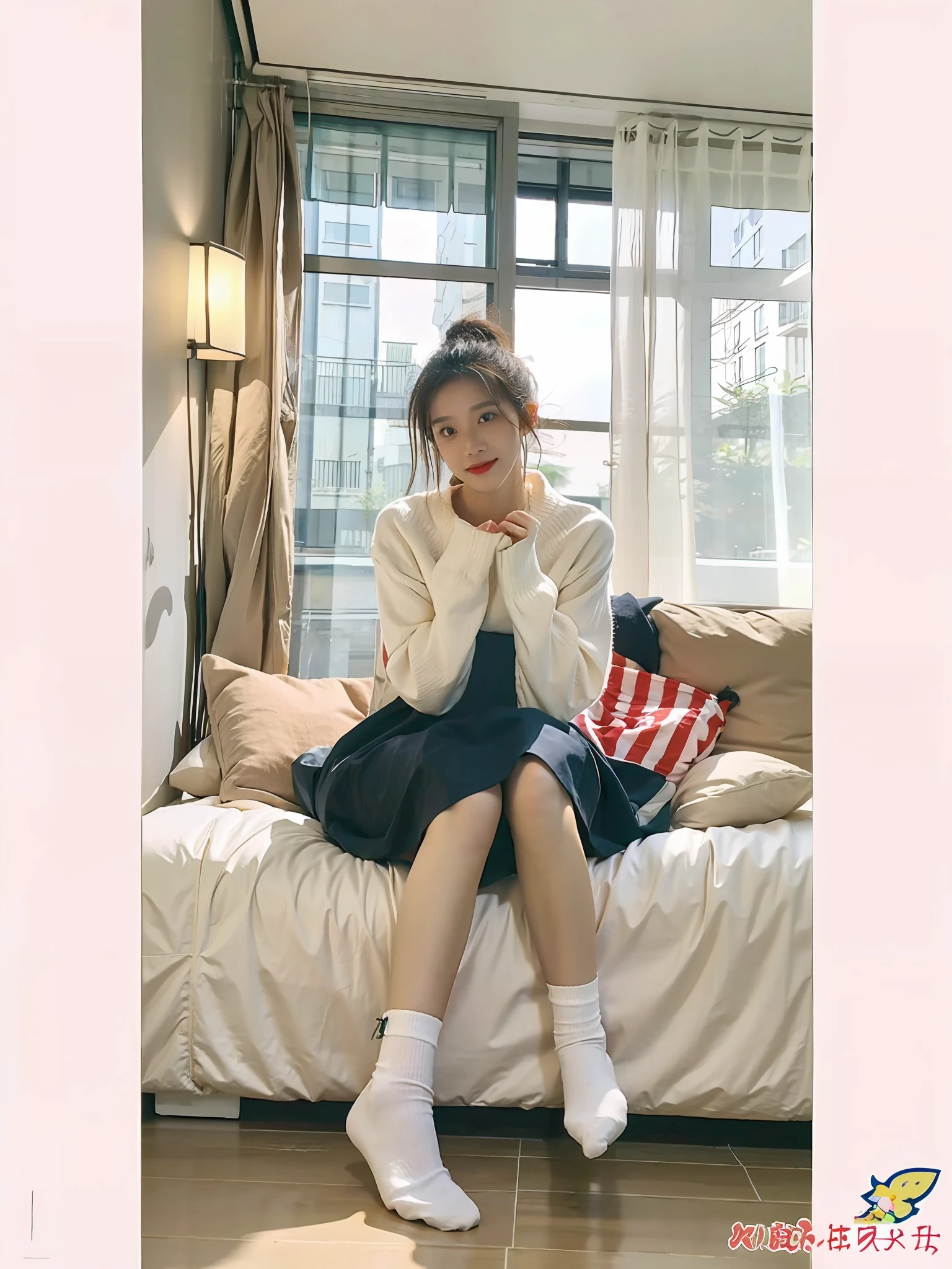 looking at viewert，best qualtiy，tmasterpiece，超高分辨率，（realisticlying：1.4），teens girl，Juvenile, brightly，white short socks