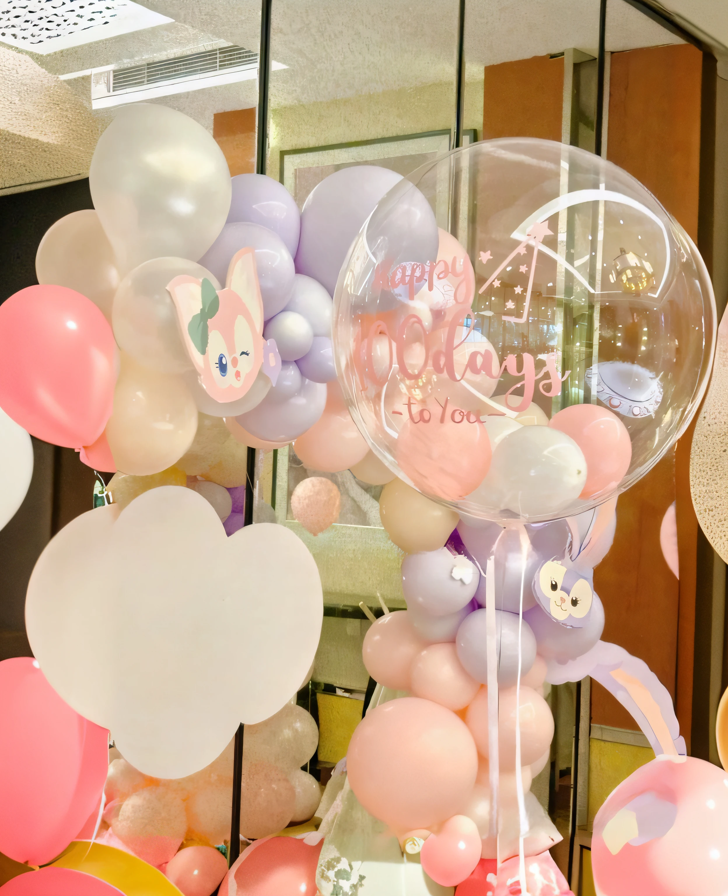 a birthday party installation was built,The cartoon painting panel serves as the background decoration,Simple,clean,concise,yet playful atmosphere,real,(realistic),super detailed,(full detail),an abstract distorted view of a slanted plate surrounded by water,in the style of light pink,minimalist stage designs,rounded torms,hazy,lee broom,Luminism,cinematic lighting,wide shot,retina,best quality,award winning,(masterpiece),(high quality),8k,barbie interior design,Plastic material,knolling