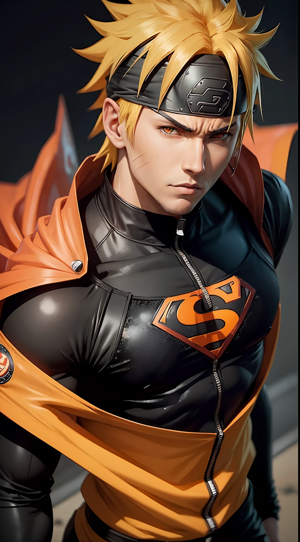 a close up of a person in a black and orange outfit, naruto uzumaki, naruto artstyle, from naruto naruto as superman, naruto as superman, uzumaki, superman looks like naruto, naruto in gta v, akatsuki akira, shinobi