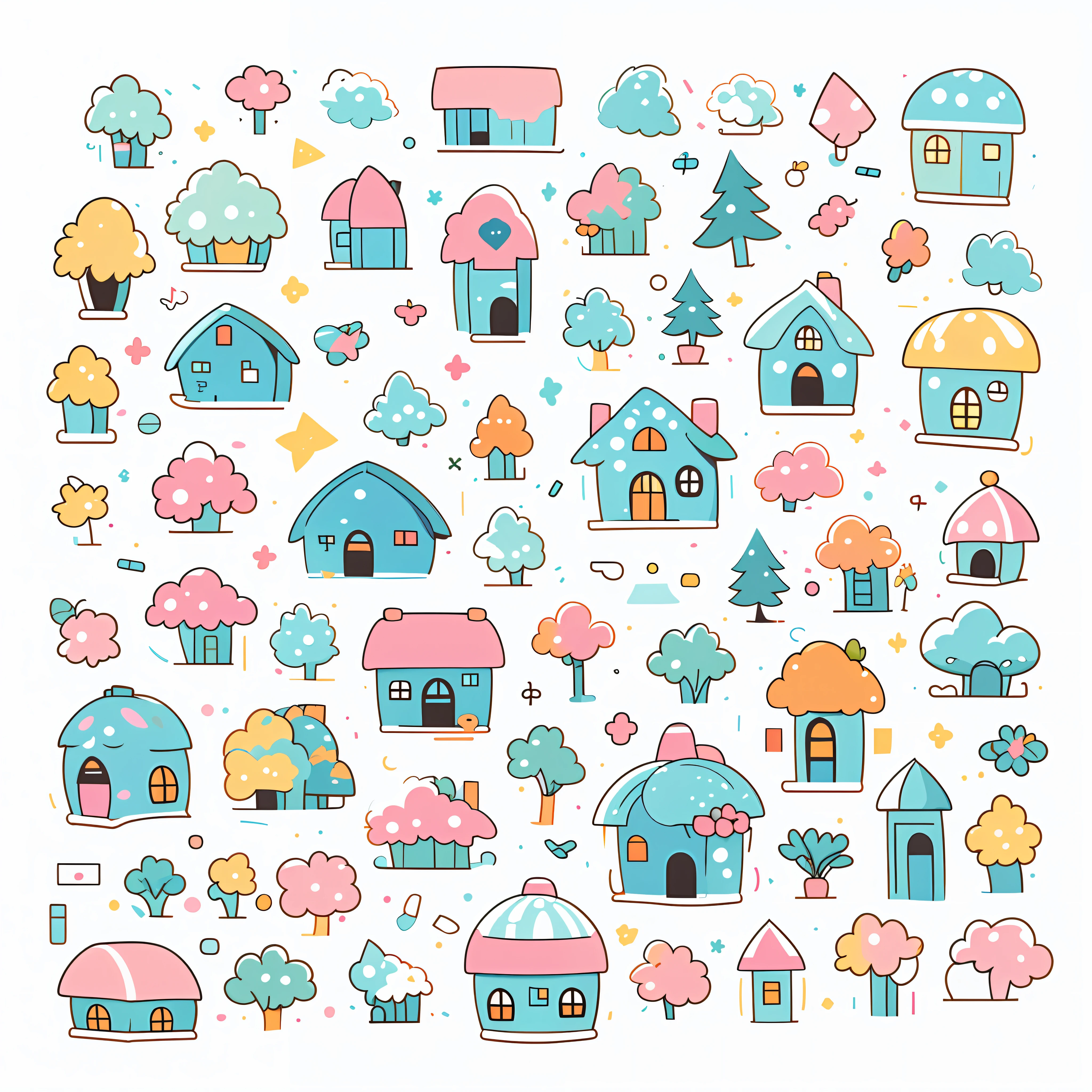 1 sticker, sticker, (candy house), white background, no background, simple background, minimal, cute, tiny, pastel color, vector style, no gradient,