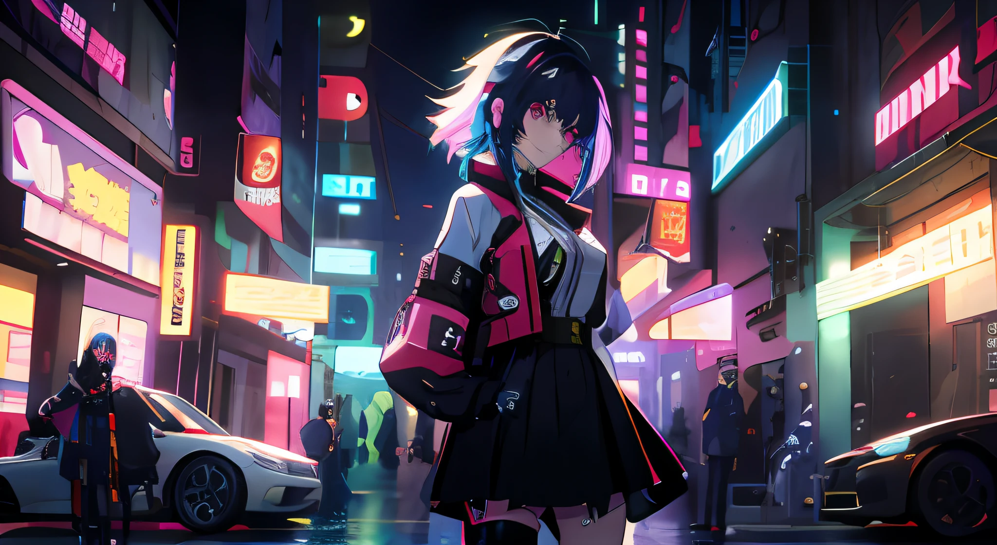 Short skirt anime girl standing in the city at night, Digital cyberpunk anime art, style of anime4 K, cyberpunk anime girl, anime cyberpunk art, cyberpunk anime art, digitl cyberpunk - anime art, Anime style. 8K, Cyberpunk vibe, female cyberpunk anime girl, Cyberpunk art style, Anime art wallpaper 8 K, at cyberpunk city, Anime wallpaper 4K