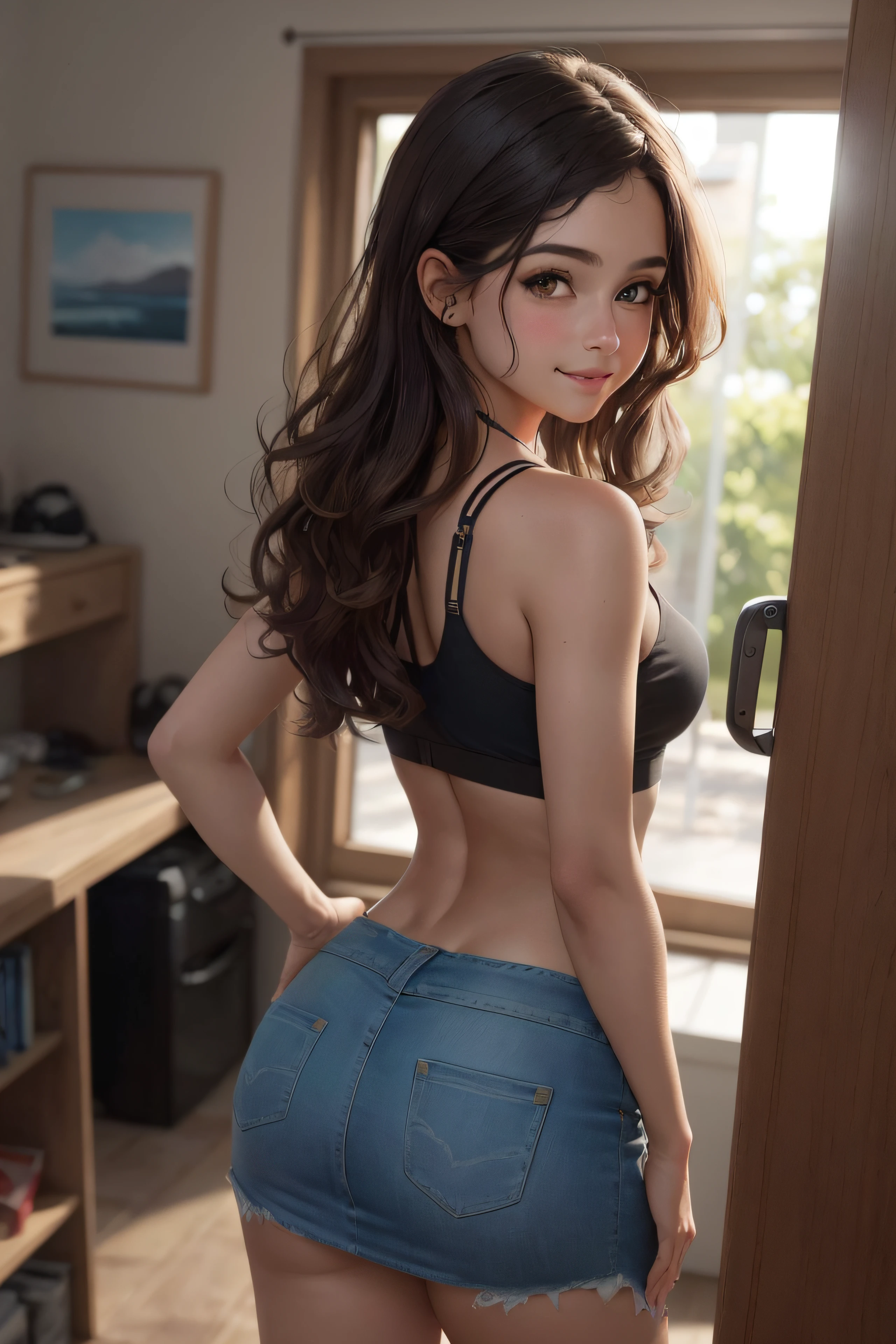 (extremadamente delicada y hermosa: 1.2), (petit young girl), flequillo, ojos azules, borroso, fondo borroso, lazo, brown-hair, boca cerrada, de lado, cabello entre ojos, lazo para el cabello, linterna, light particules, tanga, mini skirt, cabello mediano, noche, lazo rojo, solo, estrella \(simbol\), cuerpo completo, sonrisa, labios rojos, (((Vista posterior))), ((a cuatro patas)), ((piernas abiertas)), (El trasero sobresale))), (debajo de las rodillas en detalle).
(obra maestra: 1.0), (mejor calidad: 1.4), (Ultra HD: 1.2), (fotorrealista: 1.4), (8K, fotos RAW: 1.2), (enfoque suave: 1.4), (foco nítido: 1.4),
