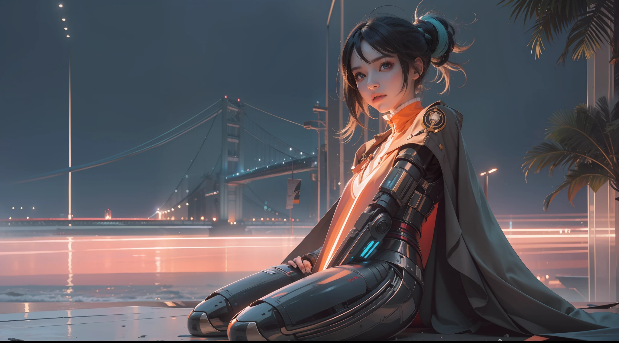 (best qualtiy,ultra - detailed,Best Illustration,Best shadow,masterpiece,A high resolution,professionalartwork,famous artwork),sci-fi,It depicts a young couple wearing colored sclera and a huge alien big cute with robot eyes, by Makoto Shinkai,by Artgerm,by wlop,by Greg Rutkowski,Volumetric lighting,octane render,4K,Trending on ArtStation,masterpiece