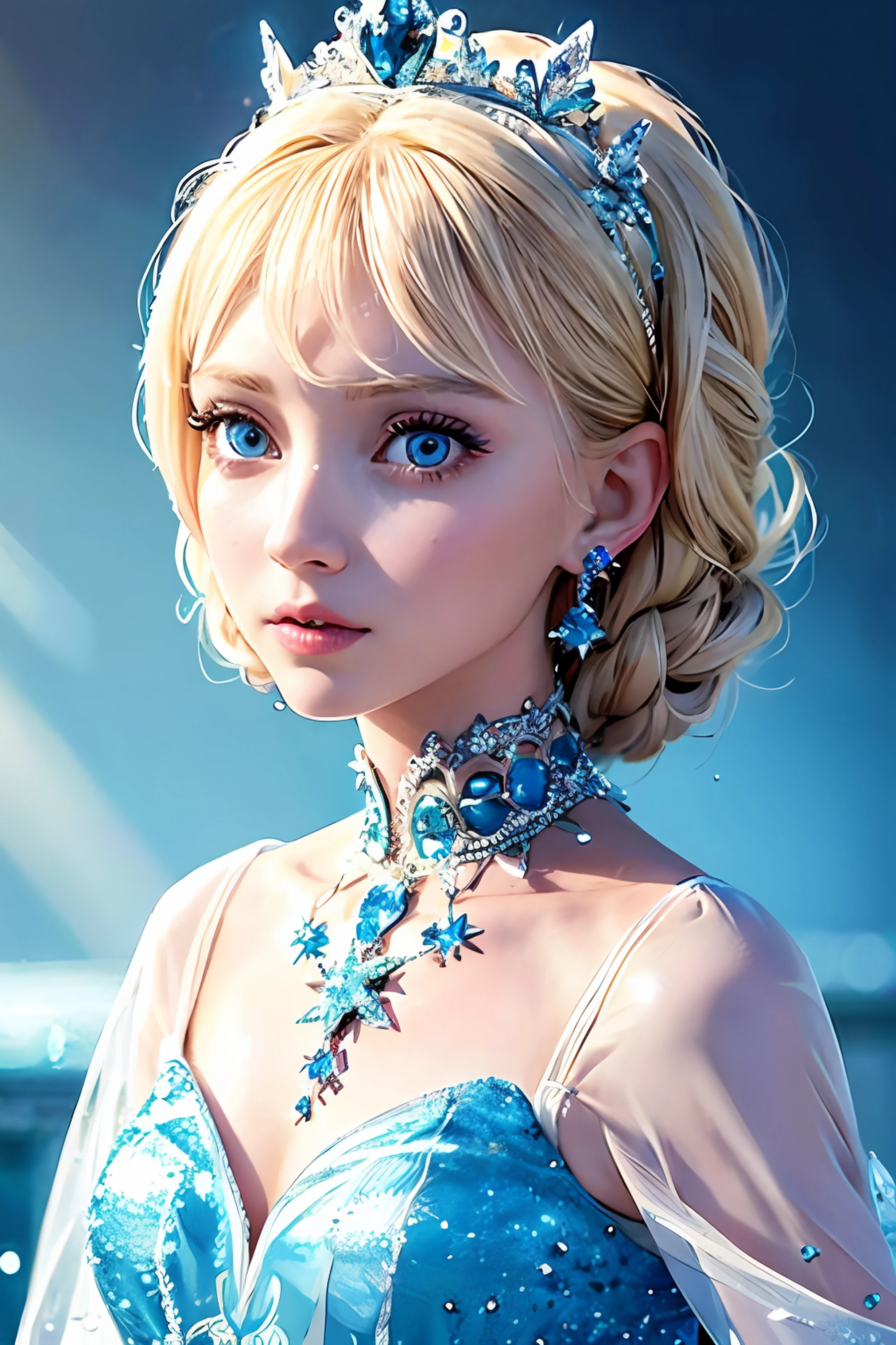 Princess Elsa is scattering snowflakes with her hands
