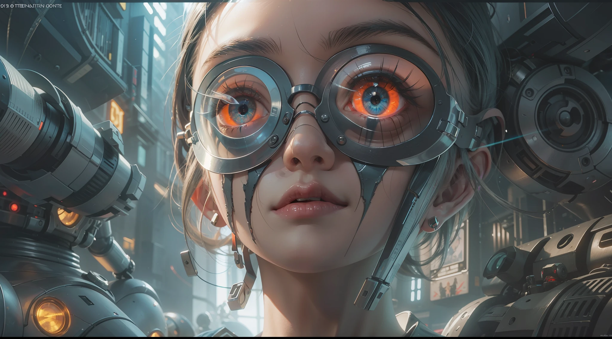 (best qualtiy,ultra - detailed,Best Illustration,Best shadow,masterpiece,A high resolution,professionalartwork,famous artwork),sci-fi,It depicts a young couple wearing colored sclera and a huge alien big cute with robot eyes, by Makoto Shinkai,by Artgerm,by wlop,by Greg Rutkowski,Volumetric lighting,octane render,4K,Trending on ArtStation,masterpiece