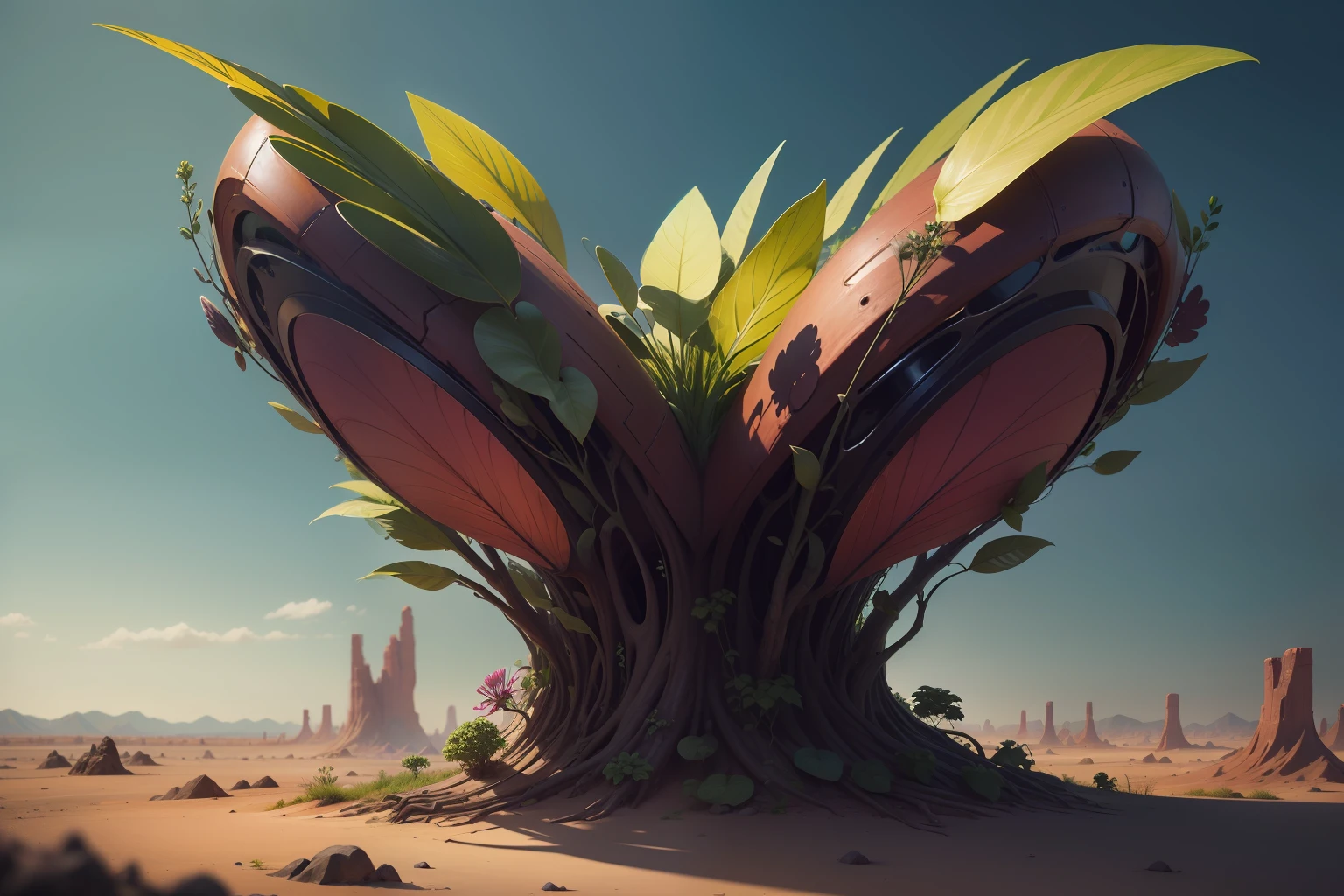An endangered plant with an inorganic structure made of metal with unusual colors and morphologies that no one has ever seen before