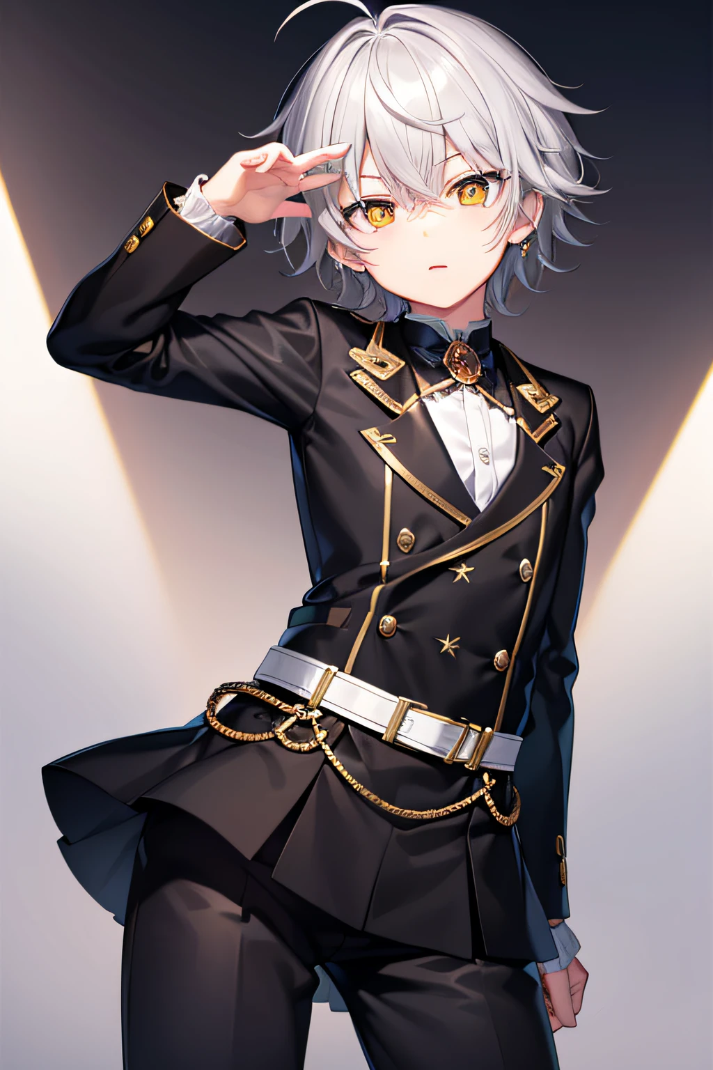 tmasterpiece,high high quality,male people,Shota,Relatively short,Clumsy,Gray hair,short detailed hair,Yellow pupil