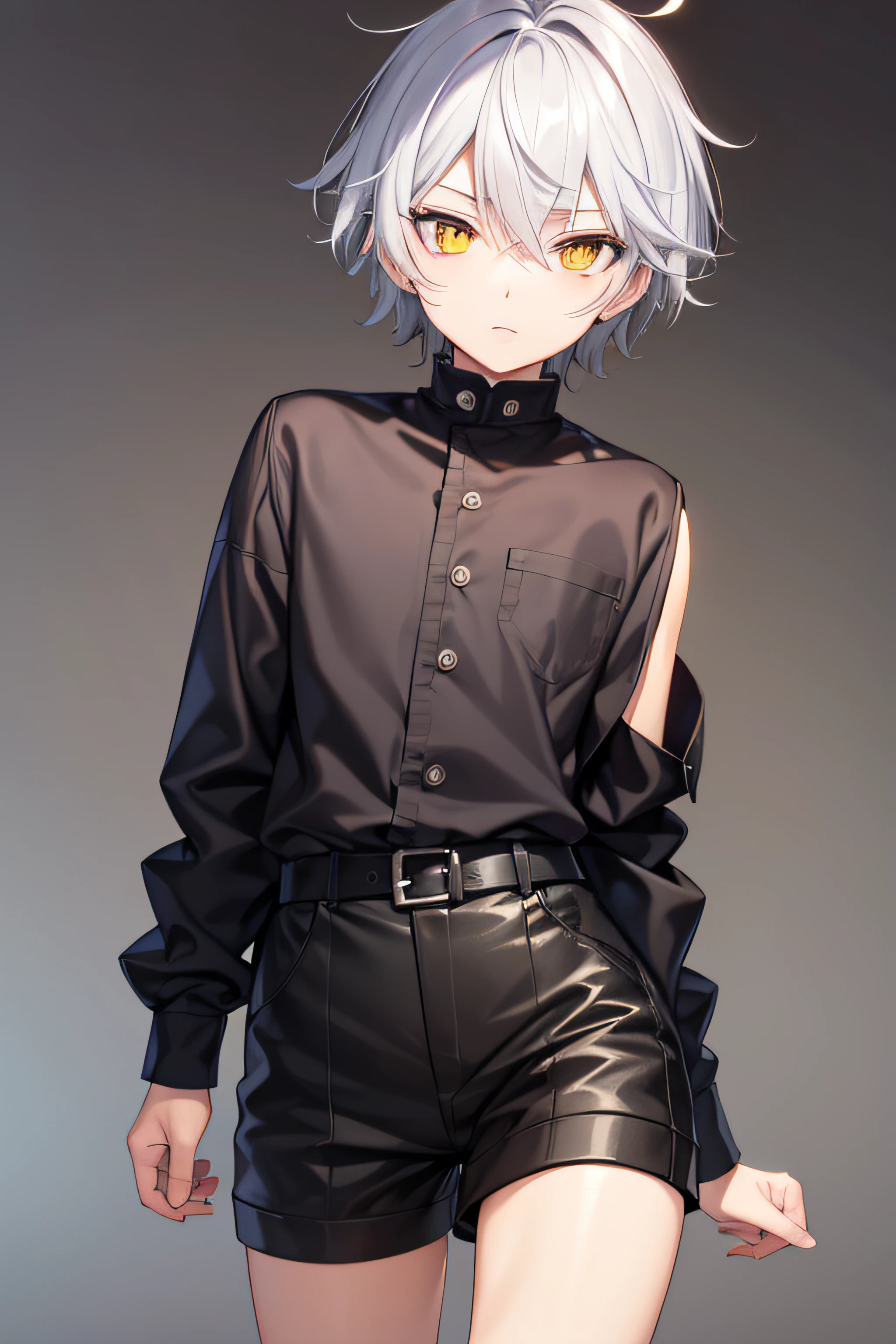 tmasterpiece，high high quality，male people，Shota，Relatively short，Clumsy，Gray hair，short detailed hair，Yellow pupil