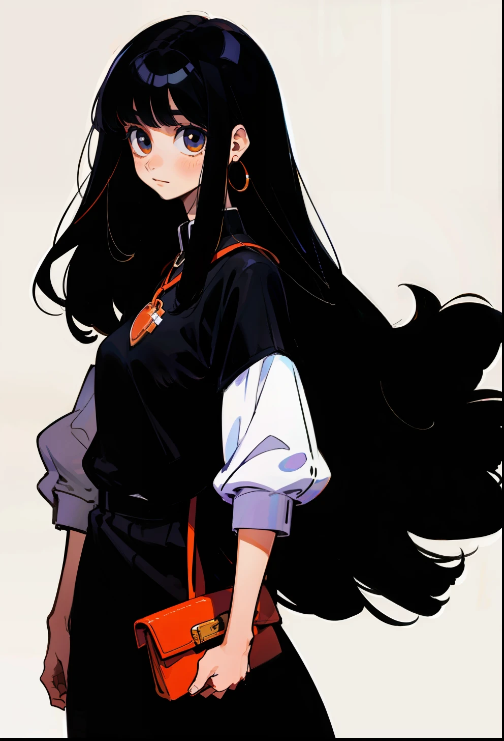 Black hair, 1Girl, Hermès clothing, Straight hair