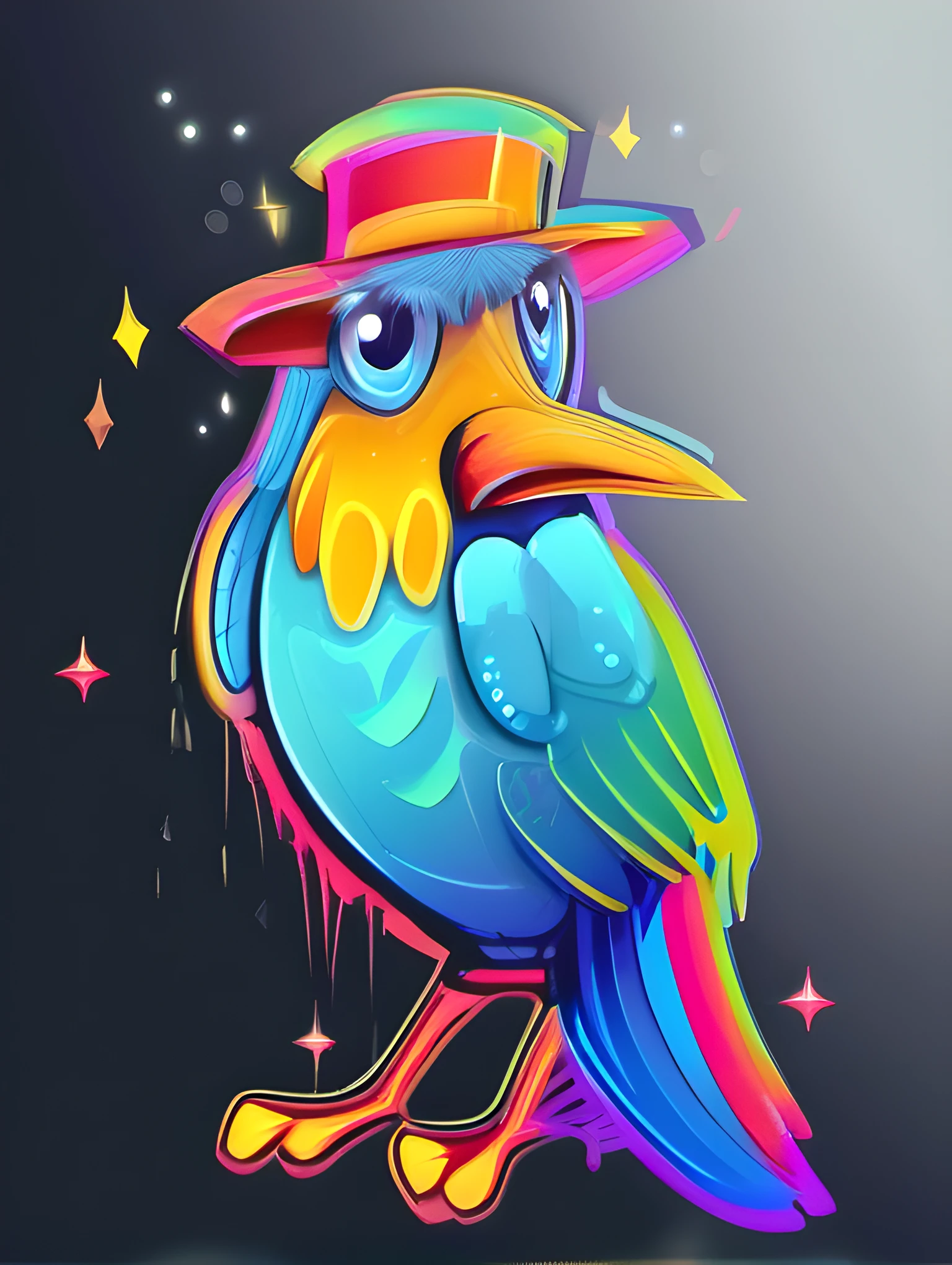 Illustration of bird, cute character, magic, fantasy, clear background, abstract splash background, t-shirt design, vector art