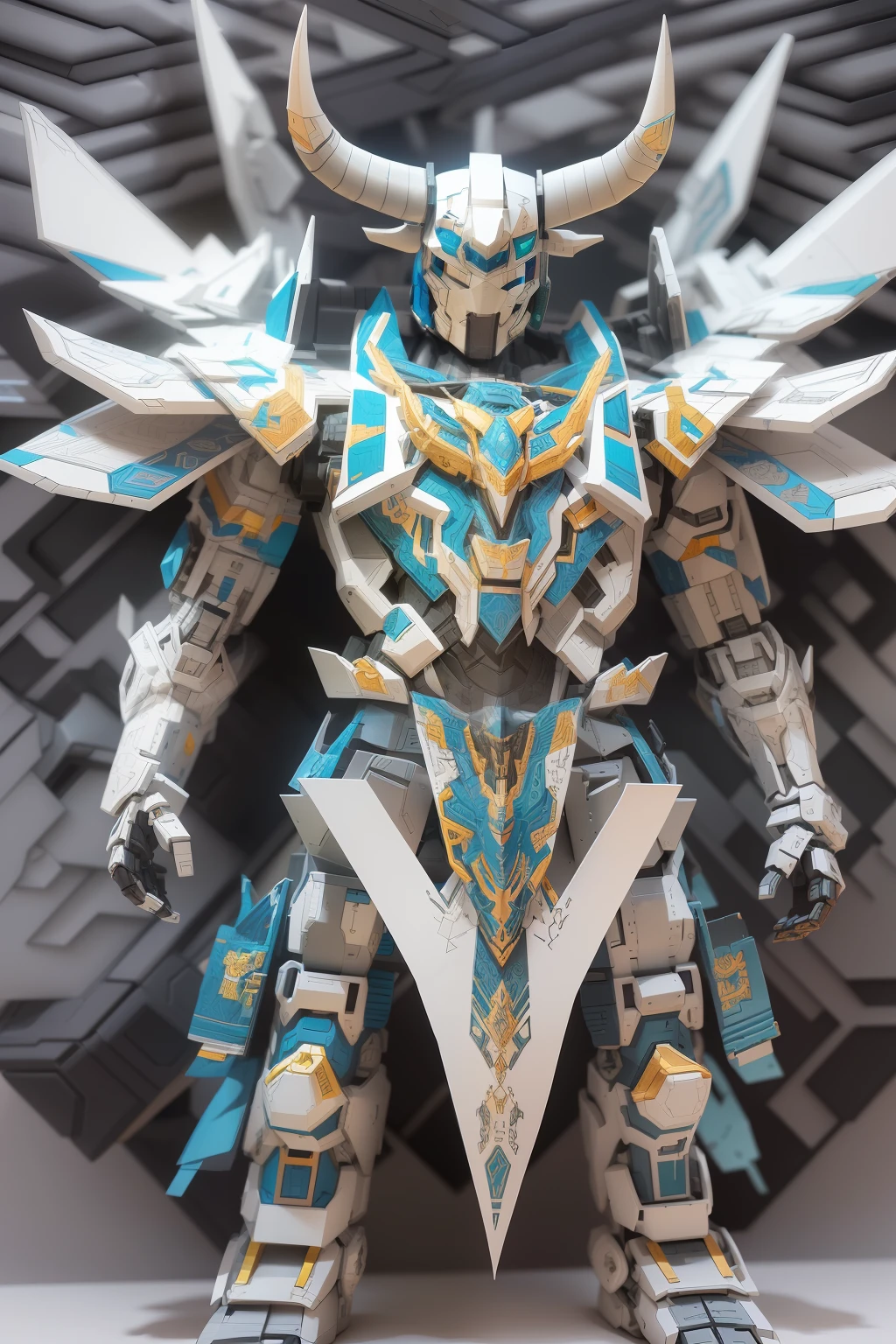 (Mecha Black Bull),Human form,Stand on both feet,Full body like,short feet,Mechanical armor,White background,(paper art, Quilted paper art:1.2, geomerty:1.1, zentangle,a 3D render), (Extremely colorful, Best quality, high detal, Masterpiece, Cinematic lighting, 4K)